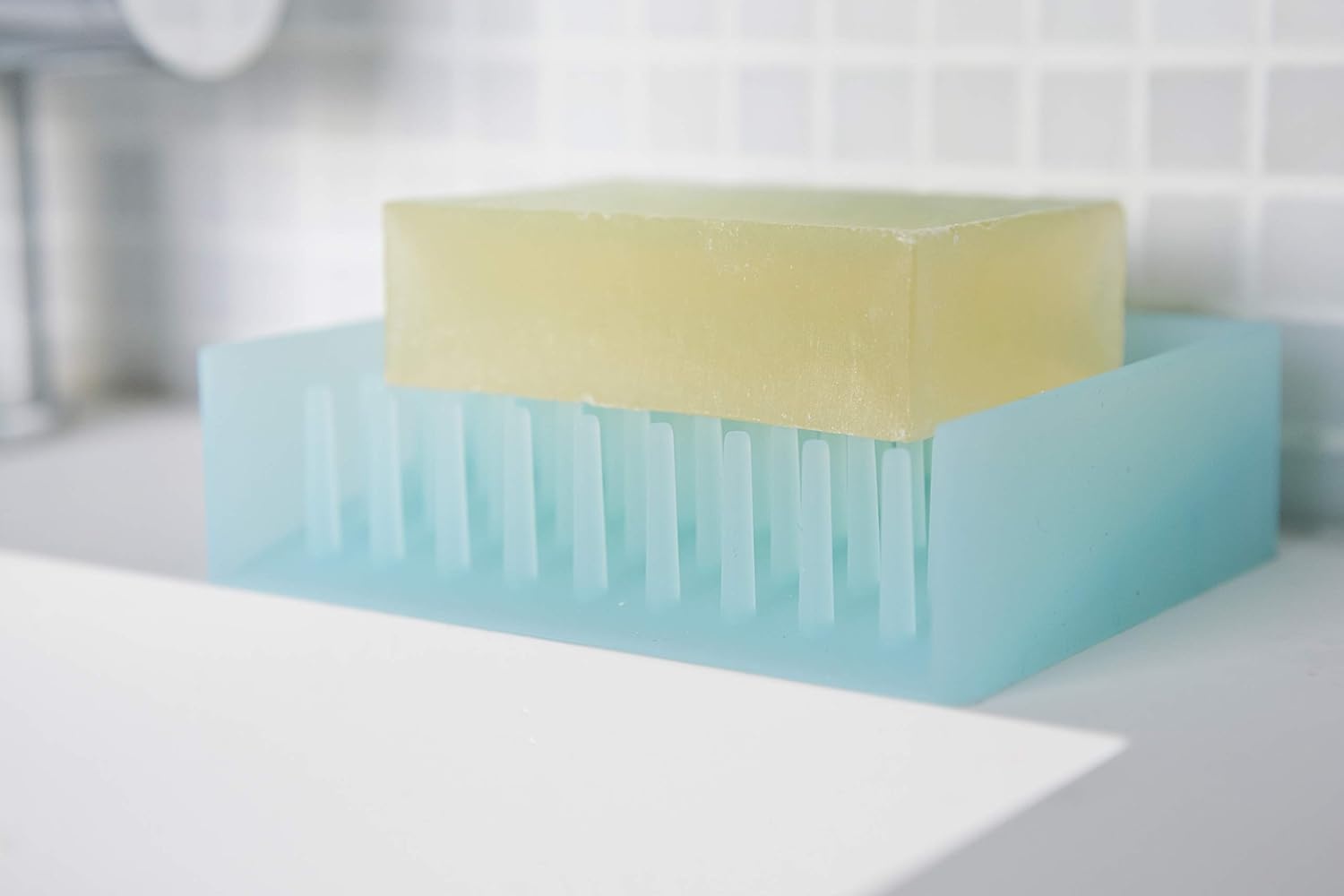image:imageYamazaki Home Self Draining Soap Tray Floating Holder Dish for Sink Silicone No Assembly ReqBlue