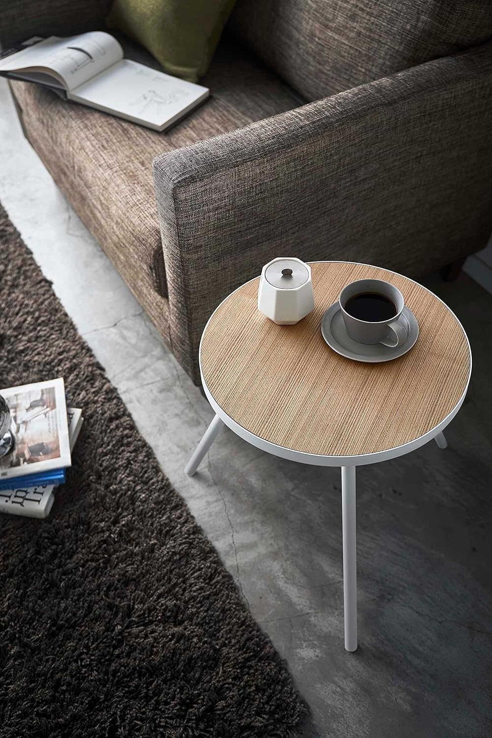 image:imageYamazaki Home Side Table Bedside or Coffee End Table For Living Room Or Bedroom Modern Small Circle Pedestal Night Table Steel Wood Minimal Assembly Req WhiteWhite