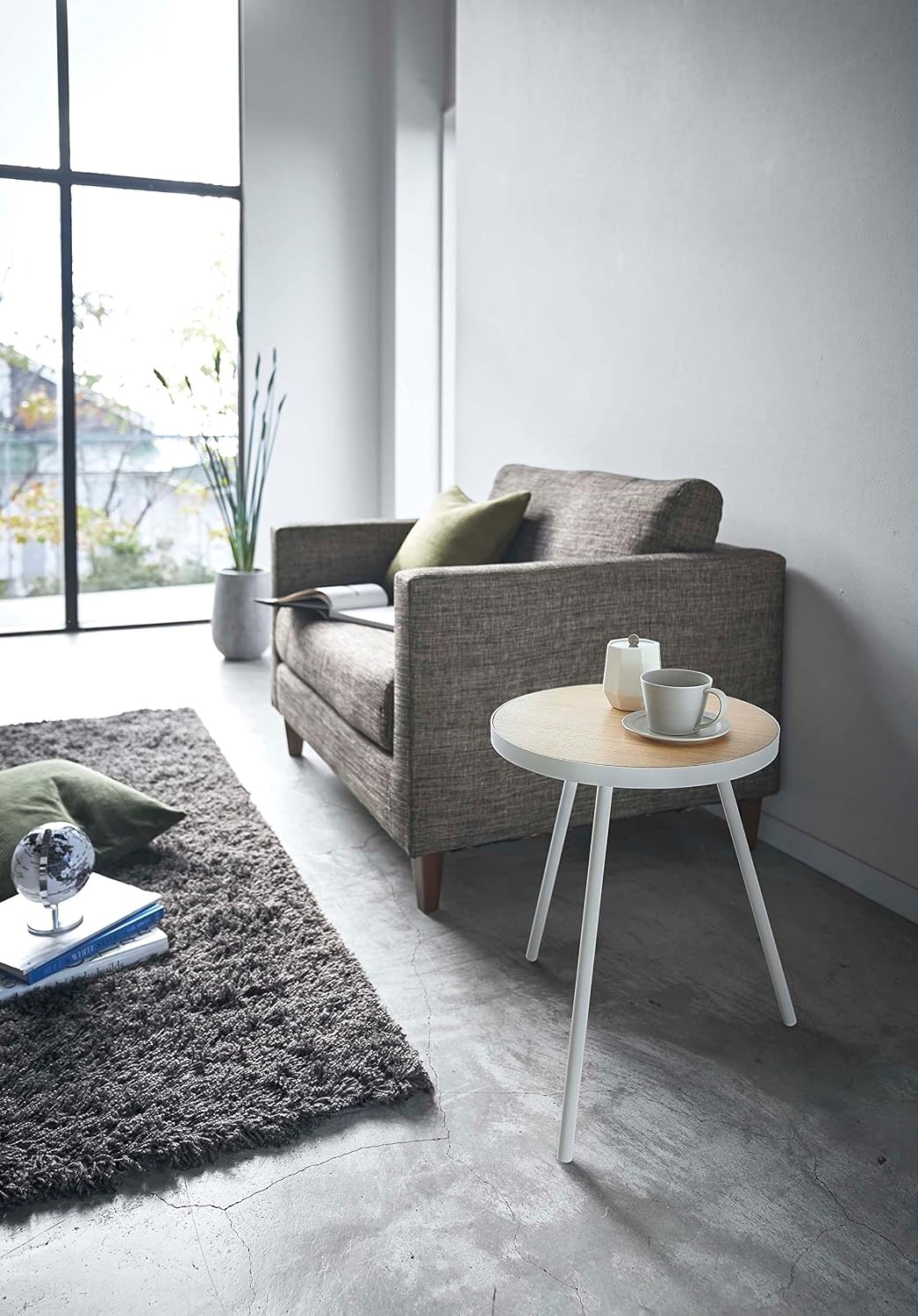 image:imageYamazaki Home Side Table Bedside or Coffee End Table For Living Room Or Bedroom Modern Small Circle Pedestal Night Table Steel Wood Minimal Assembly Req WhiteWhite
