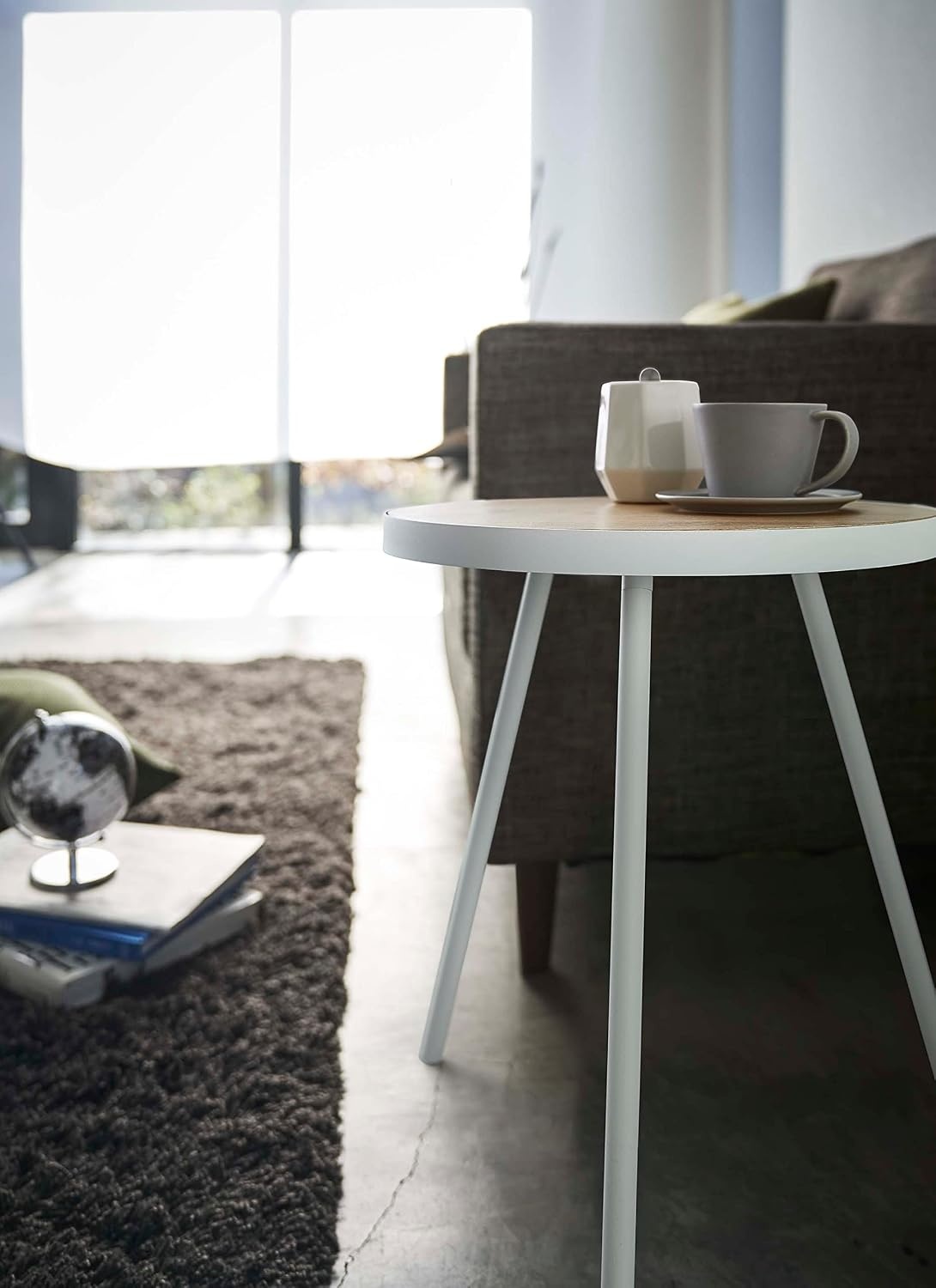 image:imageYamazaki Home Side Table Bedside or Coffee End Table For Living Room Or Bedroom Modern Small Circle Pedestal Night Table Steel Wood Minimal Assembly Req WhiteWhite