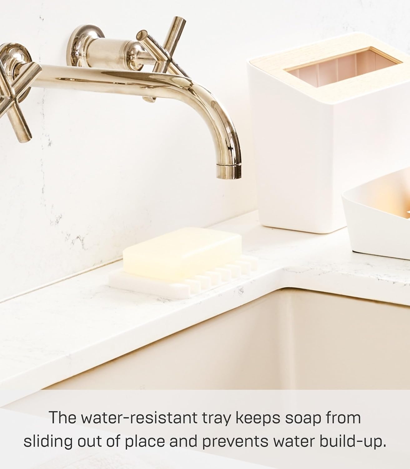 image:imageYamazaki Home Soap Tray Silicone Holder Dish for Sink Silicone No Assembly ReqWhite