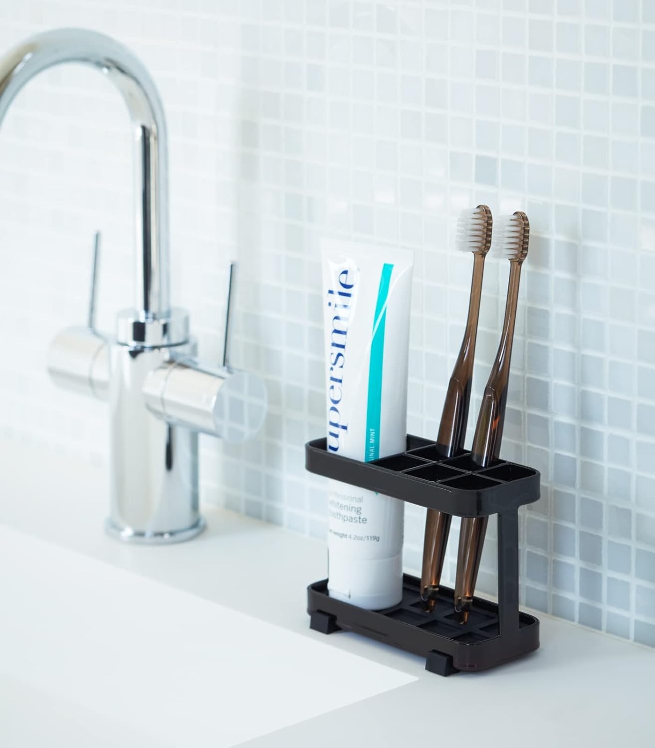 image:imageYamazaki Home Toothbrush and Toothpaste Holder for Bathroom Countertop Steel Water Resistant No Assembly ReqBlack