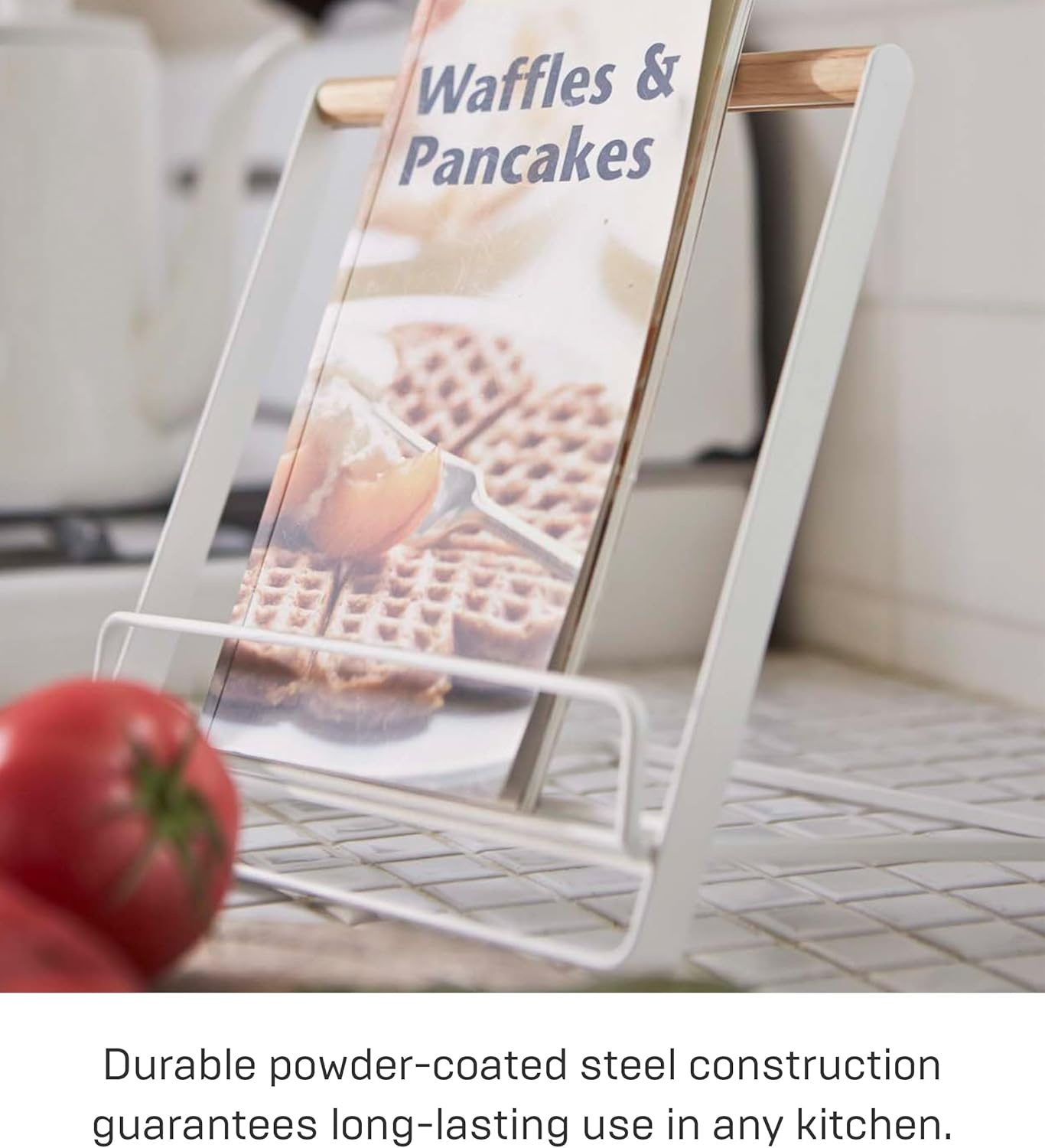 image:imageYamazaki Home Tosca Cookbook Stand Kitchen Cooking Recipe Holder for Counter Steel WoodWhite