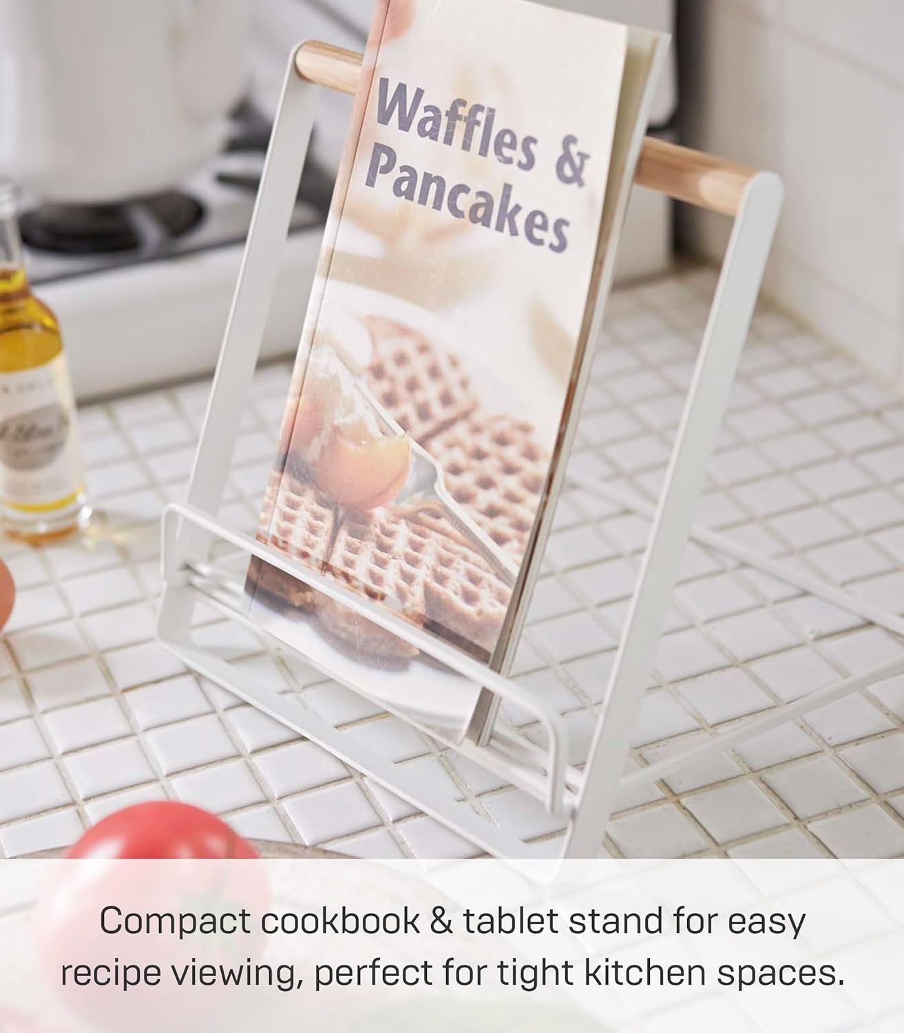 image:imageYamazaki Home Tosca Cookbook Stand Kitchen Cooking Recipe Holder for Counter Steel WoodWhite