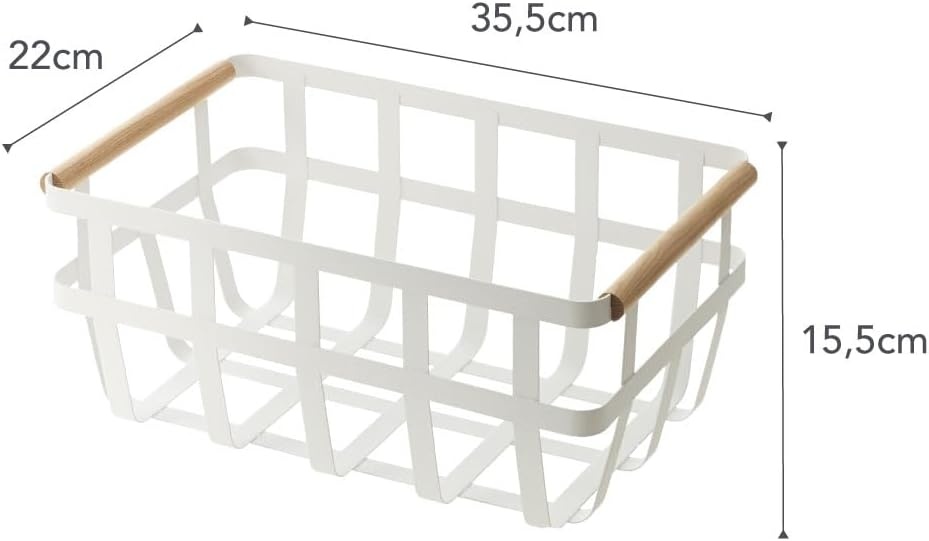 image:imageYamazaki Home Tosca Storage Basket Home Organizer Bin Holder With Wooden Handle Medium Steel Wood One Size