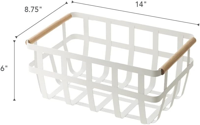 image:imageYamazaki Home Tosca Storage Basket Home Organizer Bin Holder With Wooden Handle Medium Steel Wood One Size