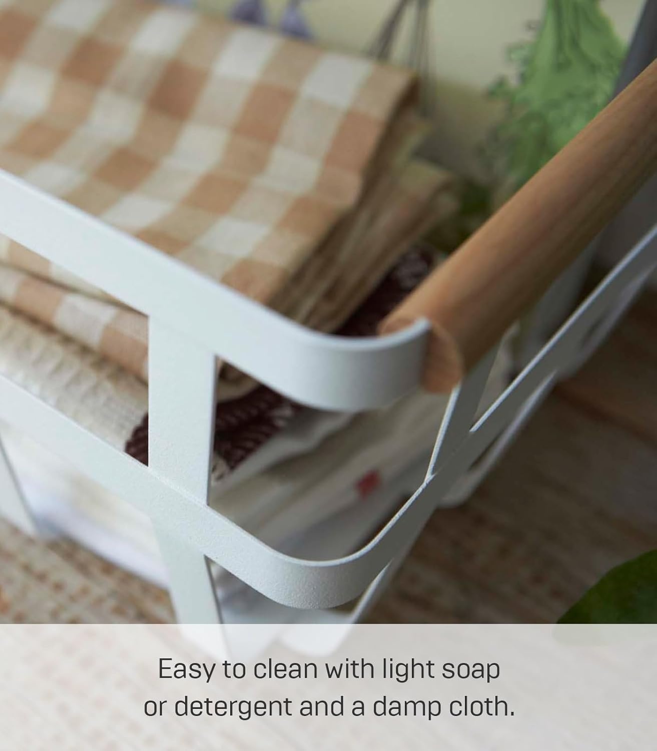 image:imageYamazaki Home Tosca Storage Basket Home Organizer Bin Holder With Wooden Handle Medium Steel Wood One Size