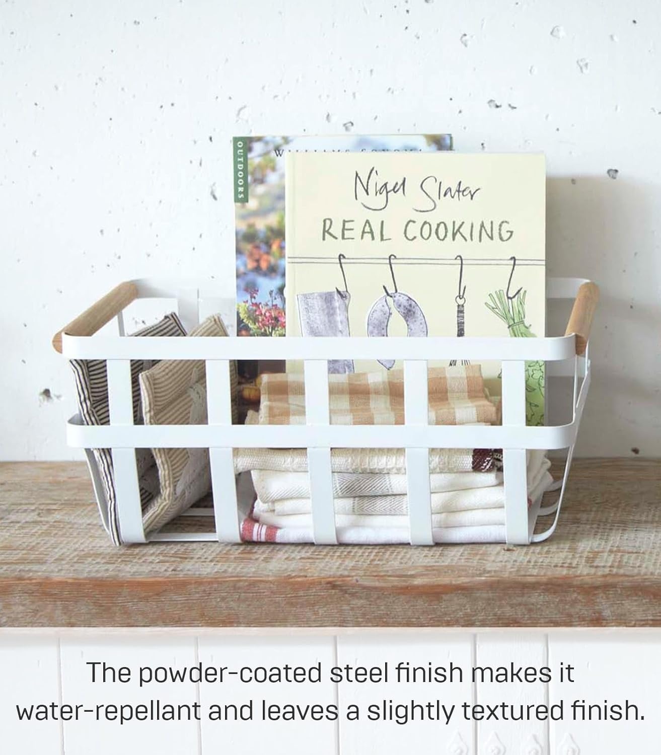 image:imageYamazaki Home Tosca Storage Basket Home Organizer Bin Holder With Wooden Handle Medium Steel Wood One Size