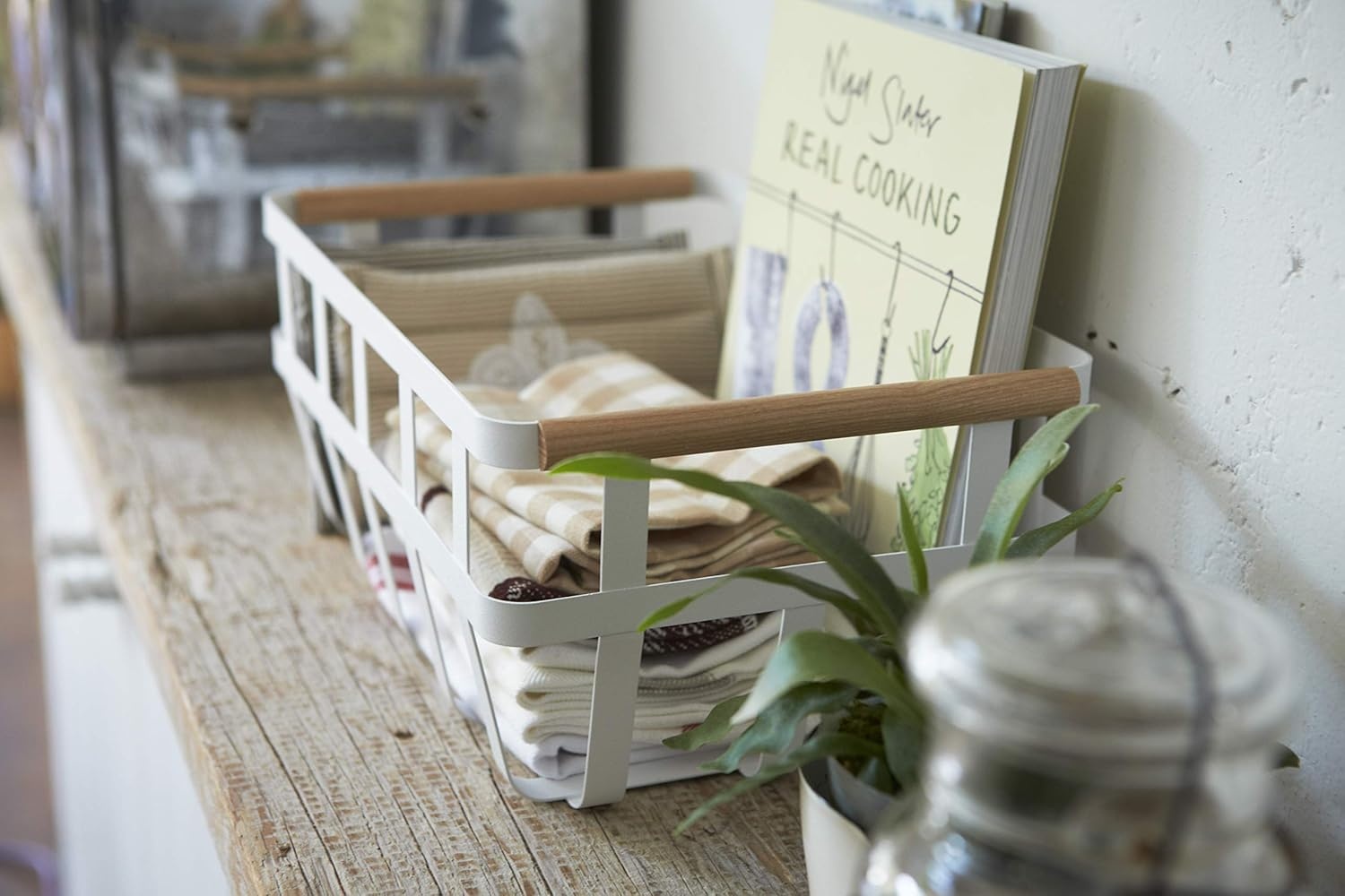 image:imageYamazaki Home Tosca Storage Basket Home Organizer Bin Holder With Wooden Handle Medium Steel Wood One Size