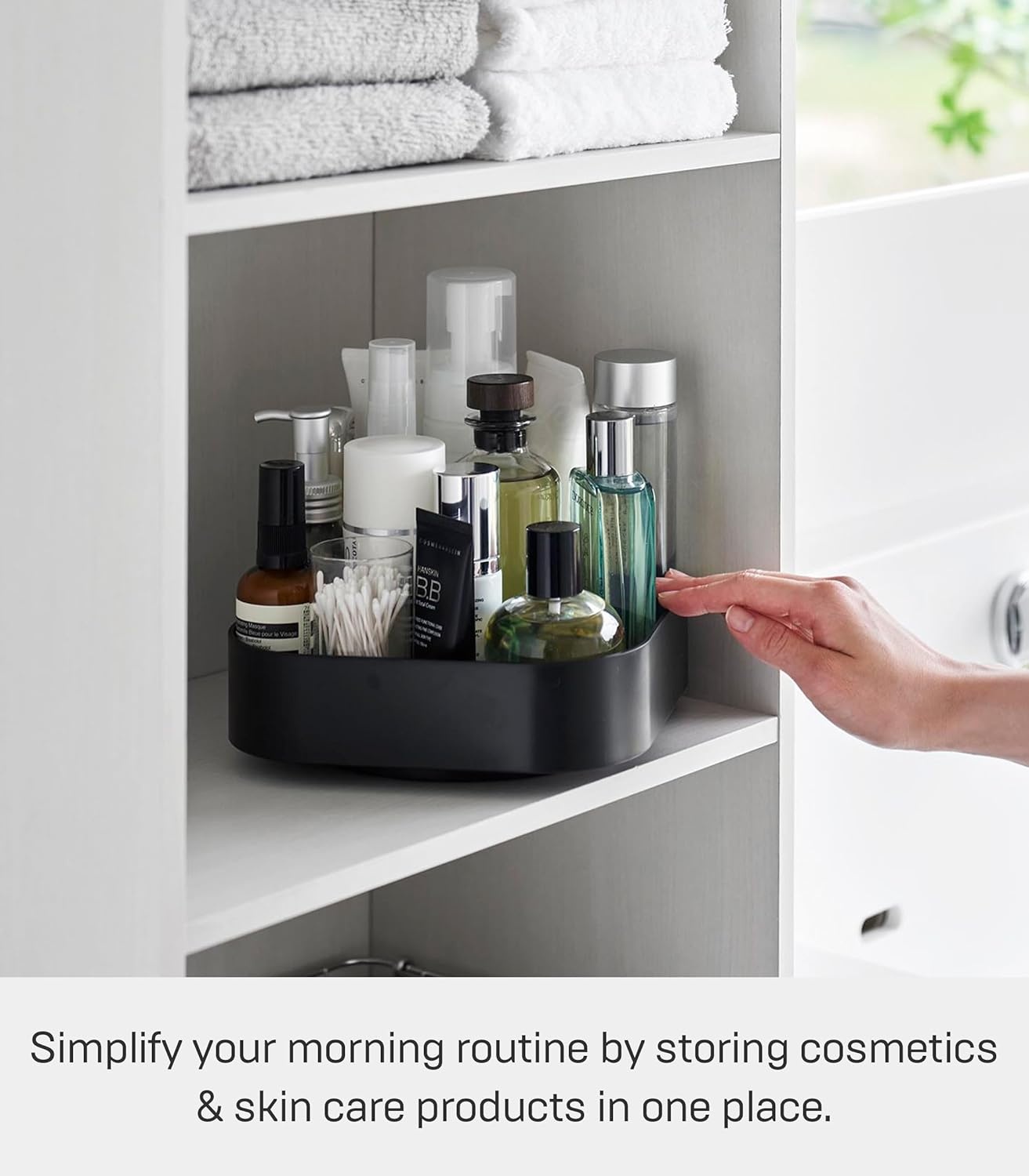 image:imageYamazaki Home Tower 360 Rotating Storage Rack NonSlip Lazy Susan Organizer for Cosmetics Skincare and Spices Abs PlasticBlack