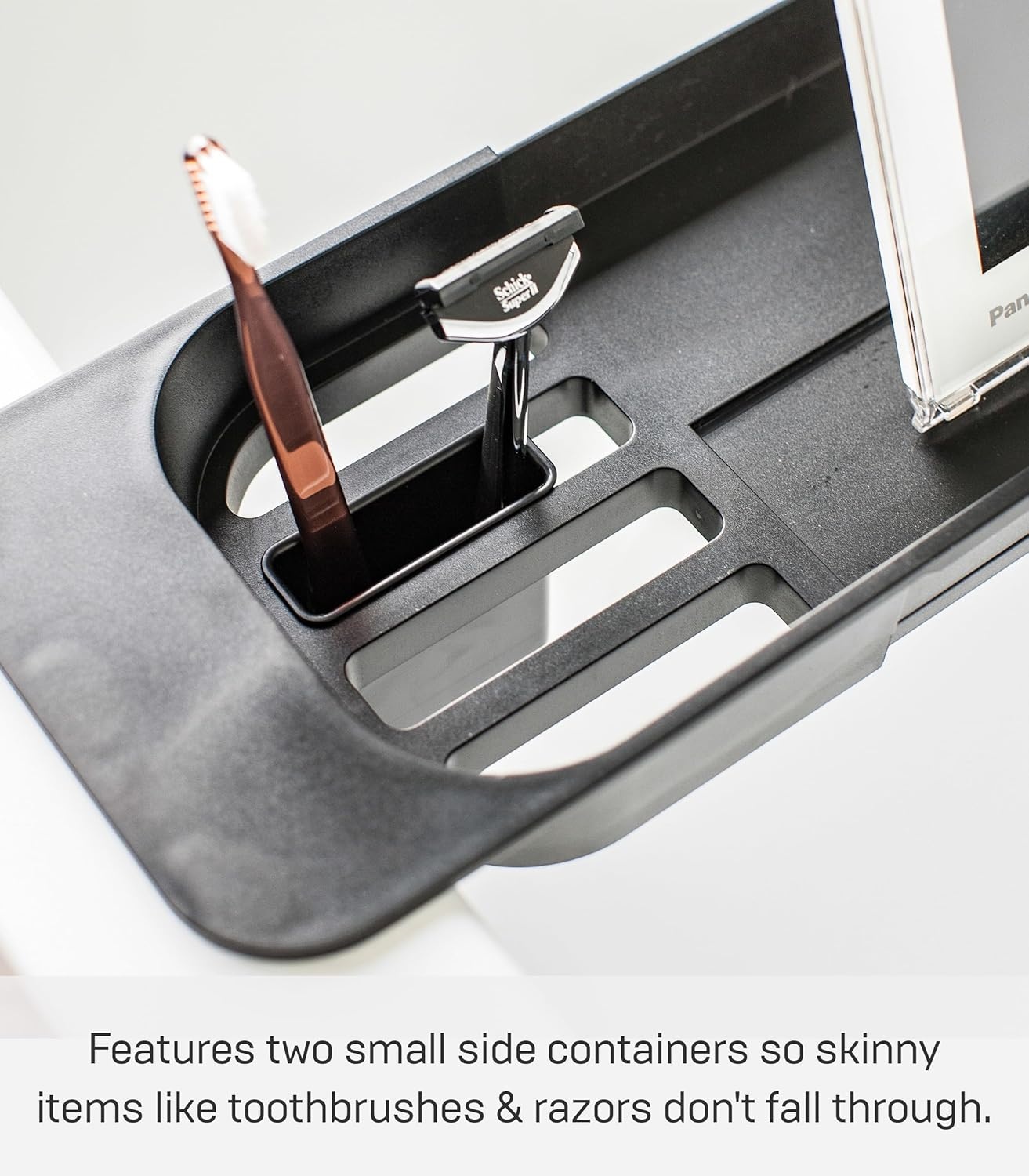 image:imageYamazaki Home Tower Expandable Bathtub Caddy Bathroom Tray Table Holder 2 Abs Plastic Black