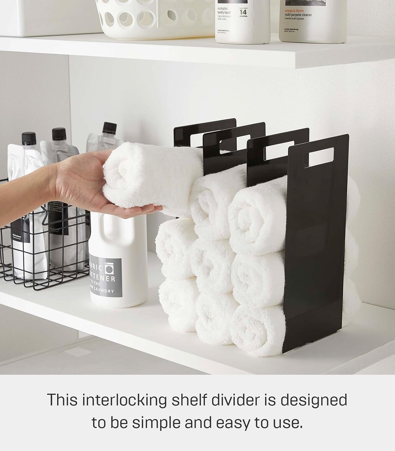 image:imageYamazaki Home Tower Interlocking Towel Organizer Bathroom Storage Shelf Rack SteelBlack