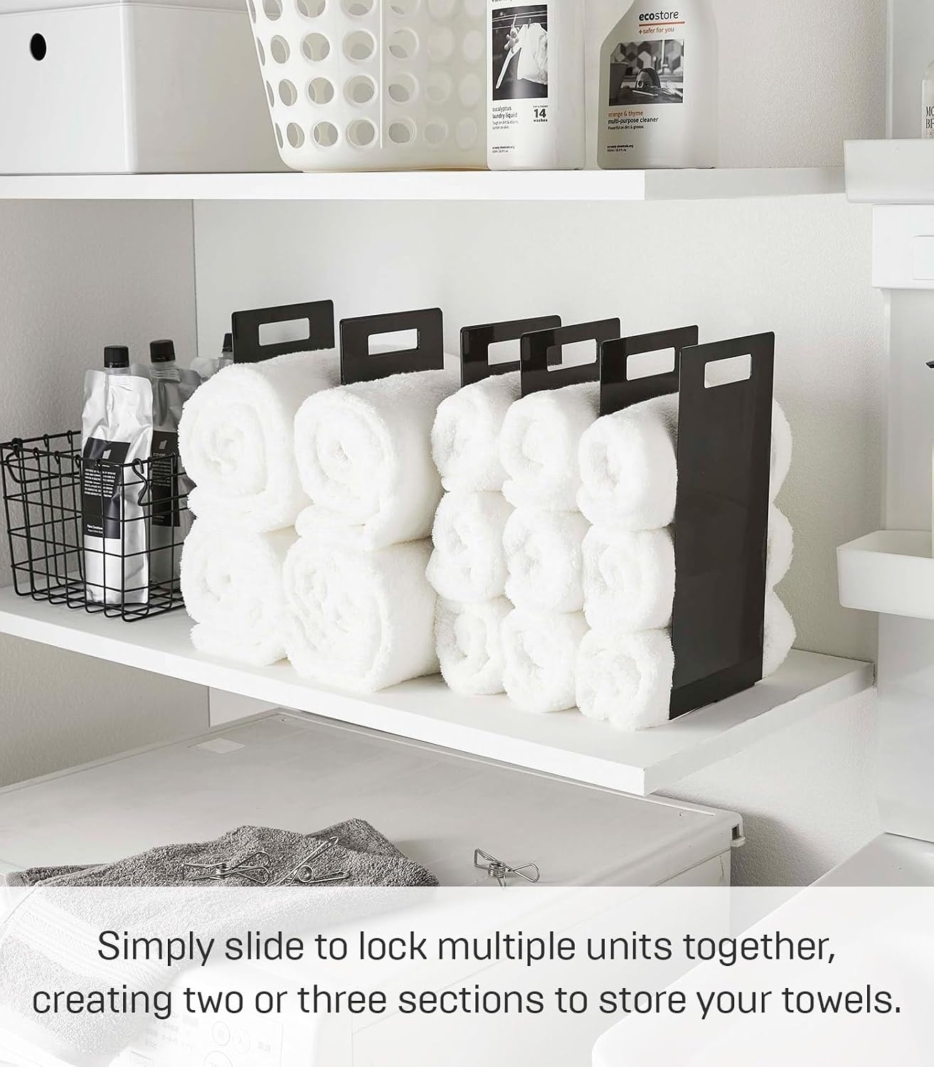 image:imageYamazaki Home Tower Interlocking Towel Organizer Bathroom Storage Shelf Rack SteelBlack