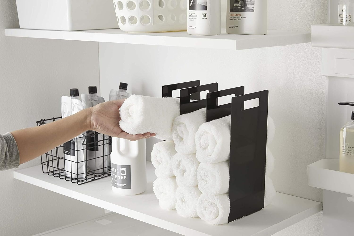 image:imageYamazaki Home Tower Interlocking Towel Organizer Bathroom Storage Shelf Rack SteelBlack
