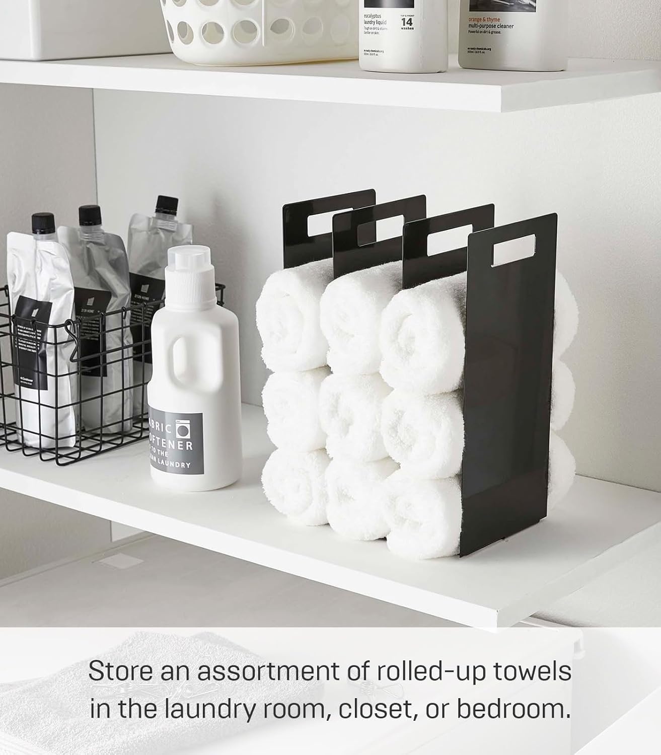 image:imageYamazaki Home Tower Interlocking Towel Organizer Bathroom Storage Shelf Rack SteelBlack