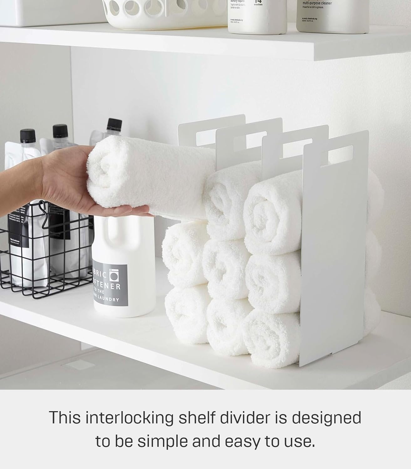 image:imageYamazaki Home Tower Interlocking Towel Organizer Bathroom Storage Shelf Rack SteelWhite