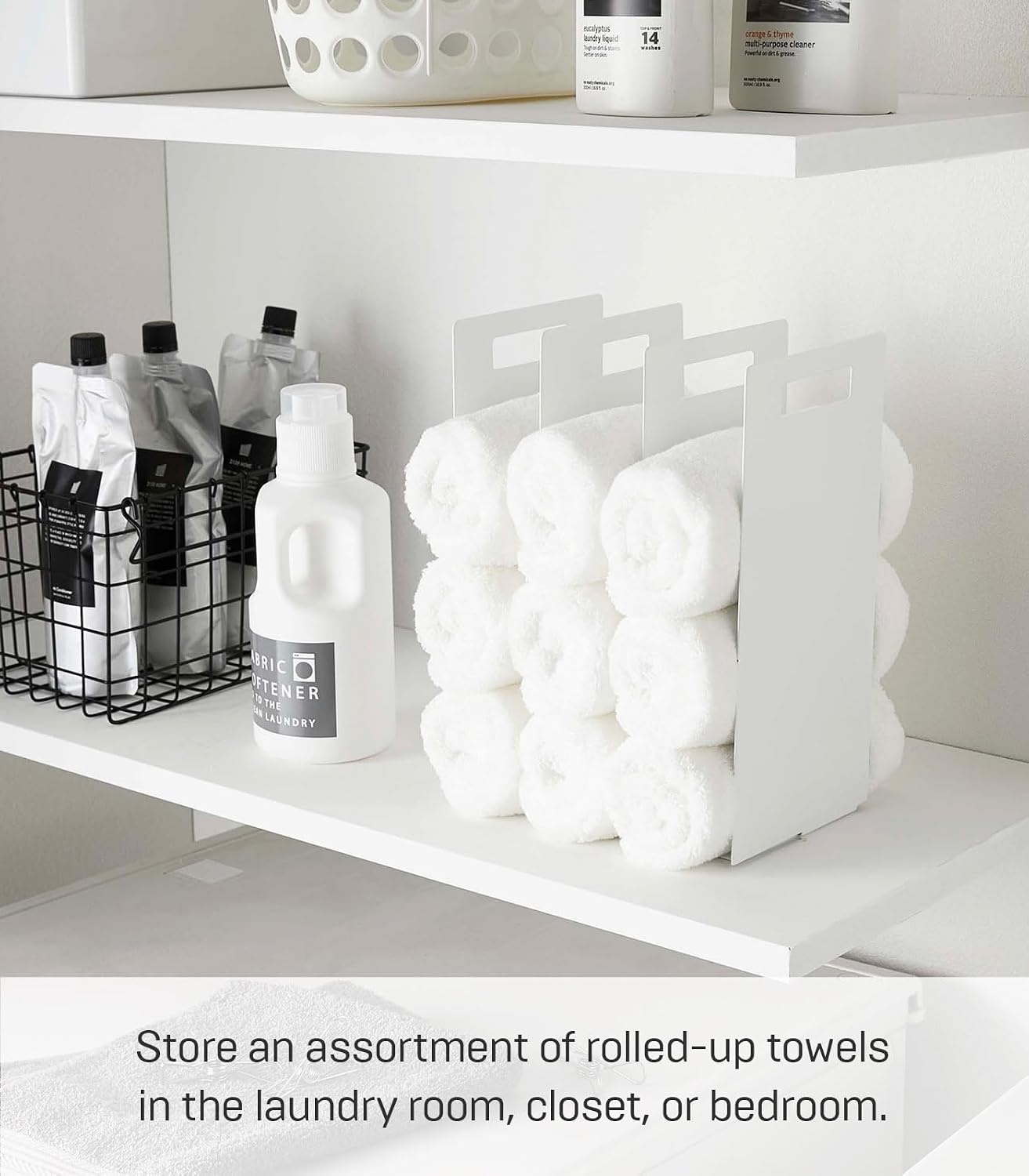 image:imageYamazaki Home Tower Interlocking Towel Organizer Bathroom Storage Shelf Rack SteelWhite