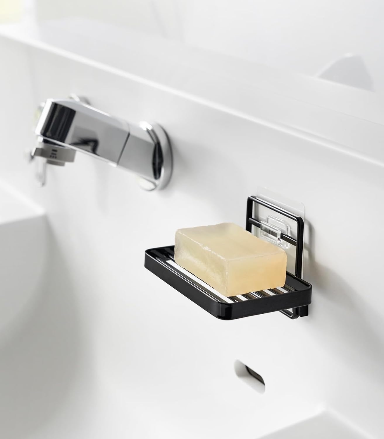 image:imageYamazaki Home Tower Self Adhesive Hygienic Soap Tray Wall Sink Or Shower Mounted Bar Soap Dish SteelBlack