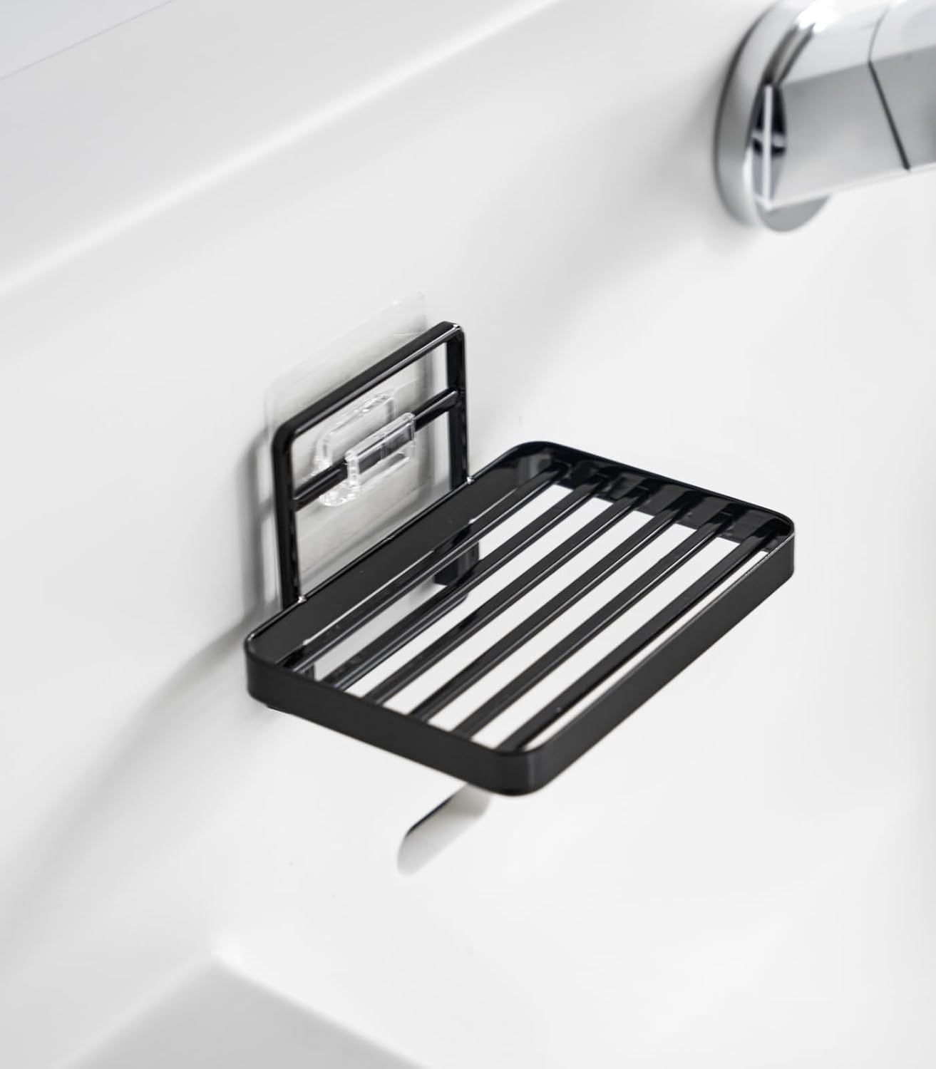 image:imageYamazaki Home Tower Self Adhesive Hygienic Soap Tray Wall Sink Or Shower Mounted Bar Soap Dish SteelBlack