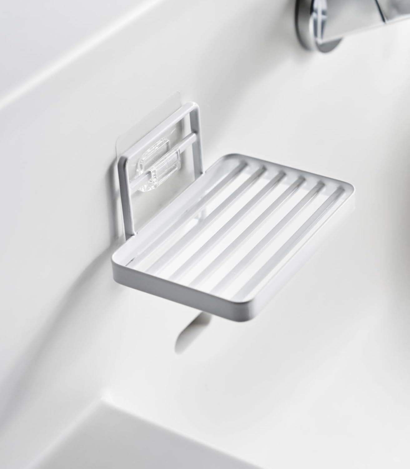 image:imageYamazaki Home Tower Self Adhesive Hygienic Soap Tray Wall Sink Or Shower Mounted Bar Soap Dish SteelWhite