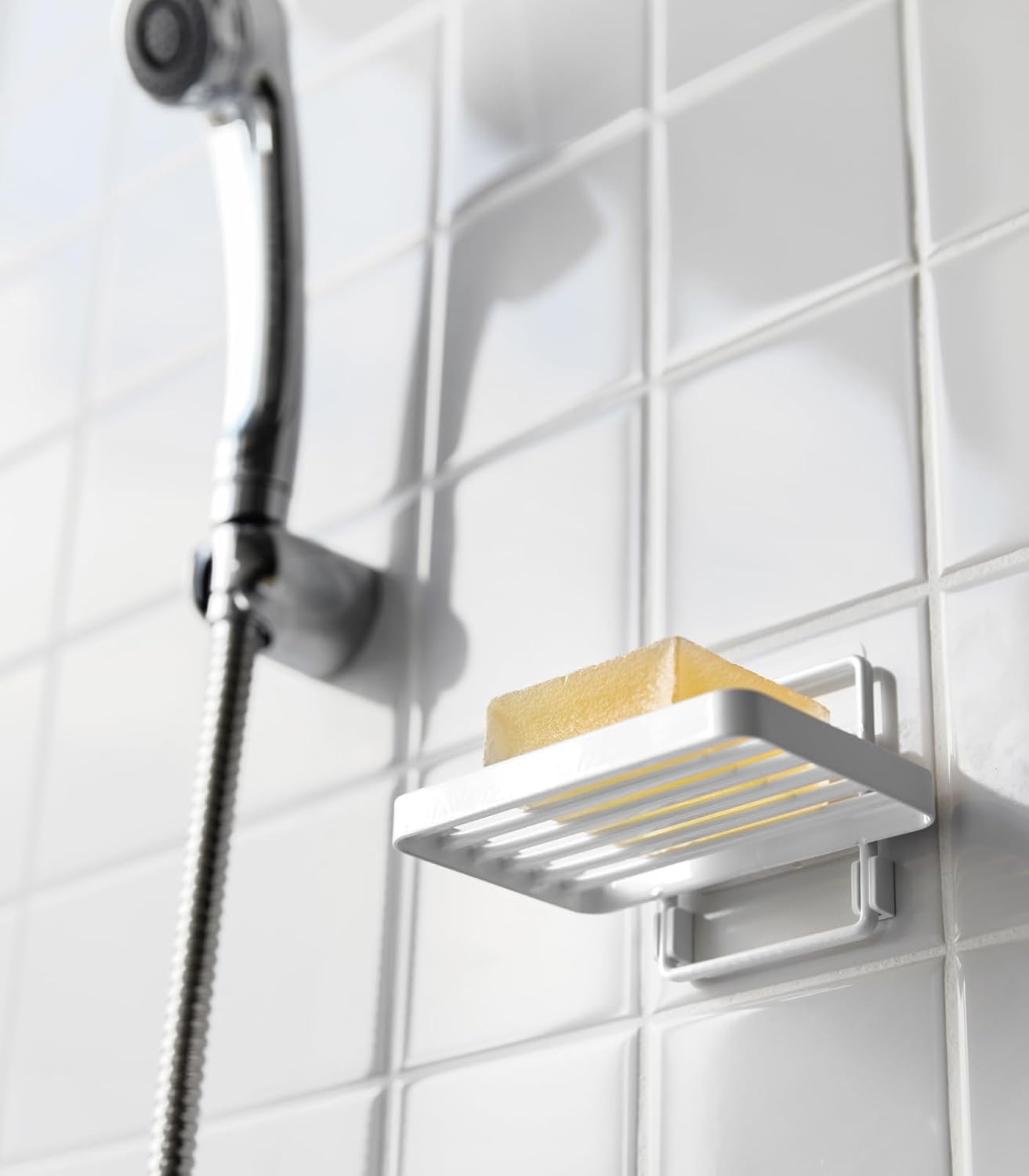 image:imageYamazaki Home Tower Self Adhesive Hygienic Soap Tray Wall Sink Or Shower Mounted Bar Soap Dish SteelWhite