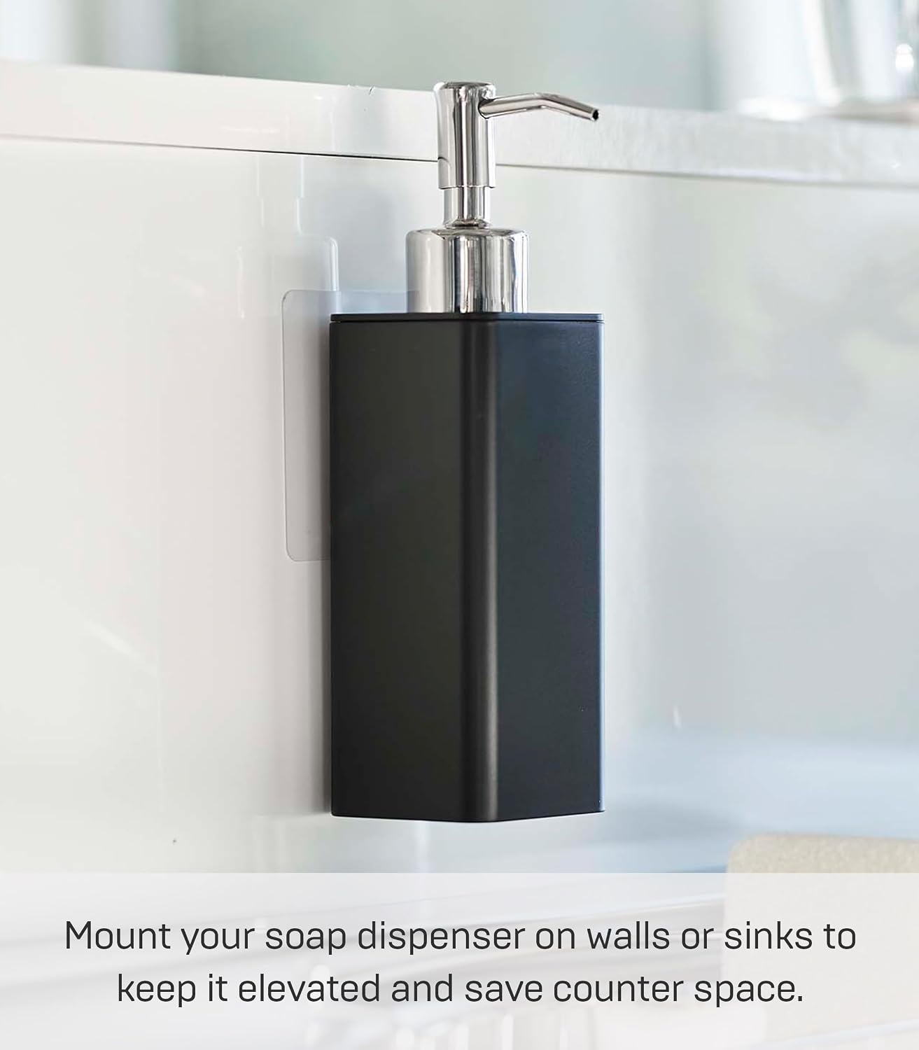 image:imageYamazaki Home Tower Self Adhesive Kitchen Soap Dispener Wall Or Sink Mounted Pump Dispenser for Hand Or Dish Soap Abs PlasticBlack