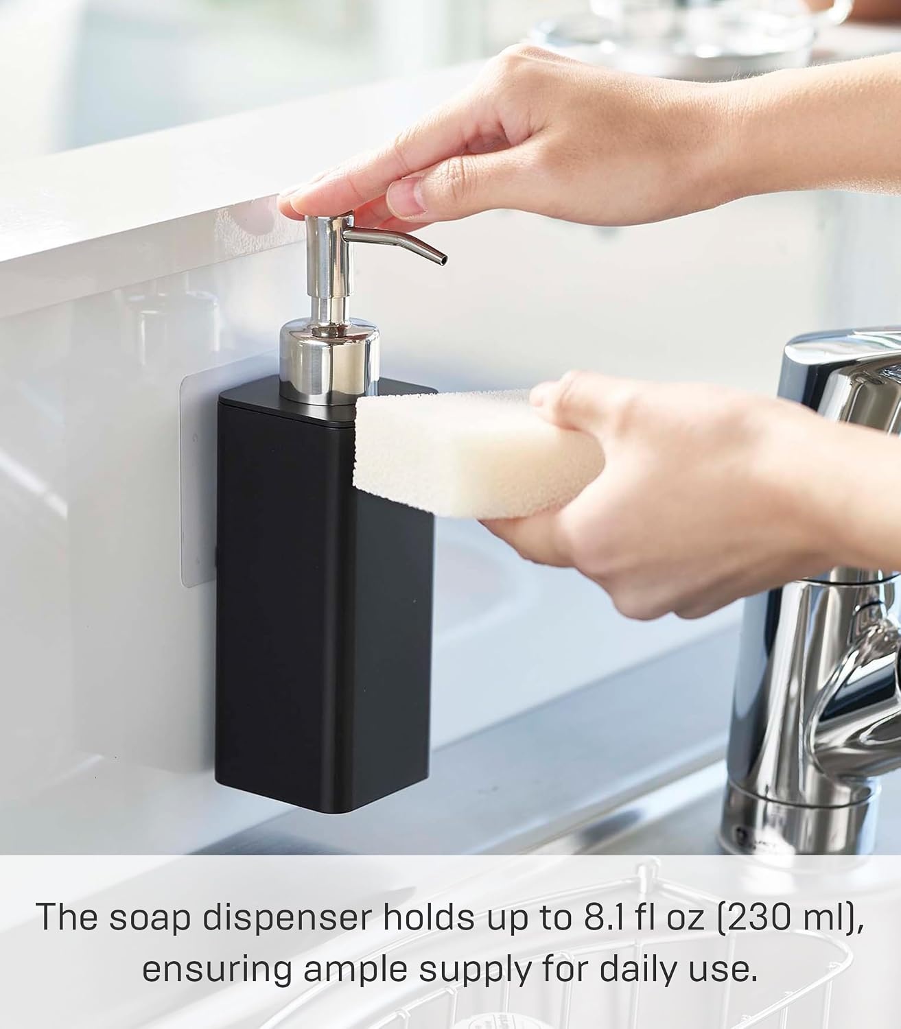 image:imageYamazaki Home Tower Self Adhesive Kitchen Soap Dispener Wall Or Sink Mounted Pump Dispenser for Hand Or Dish Soap Abs PlasticBlack