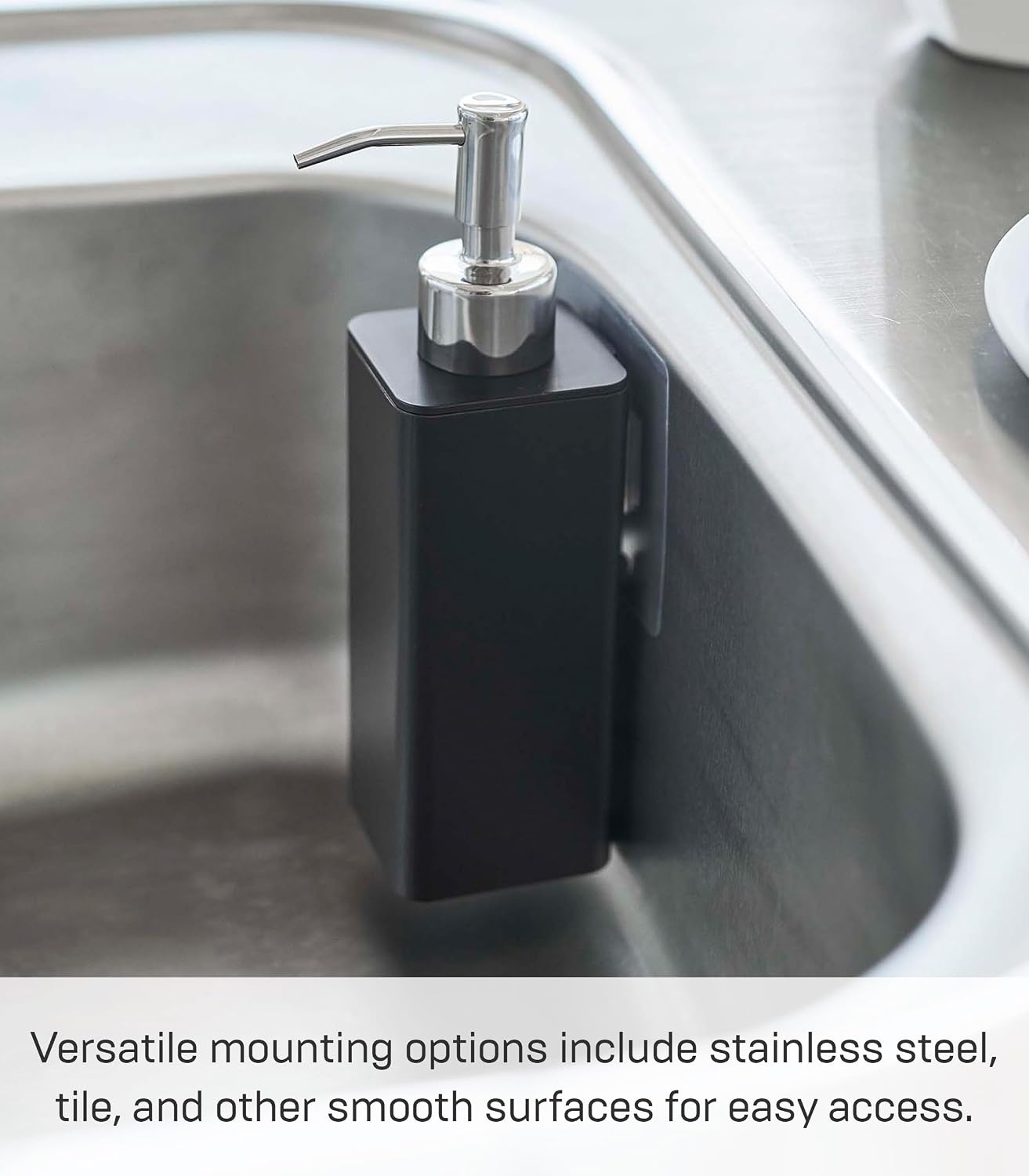 image:imageYamazaki Home Tower Self Adhesive Kitchen Soap Dispener Wall Or Sink Mounted Pump Dispenser for Hand Or Dish Soap Abs PlasticBlack