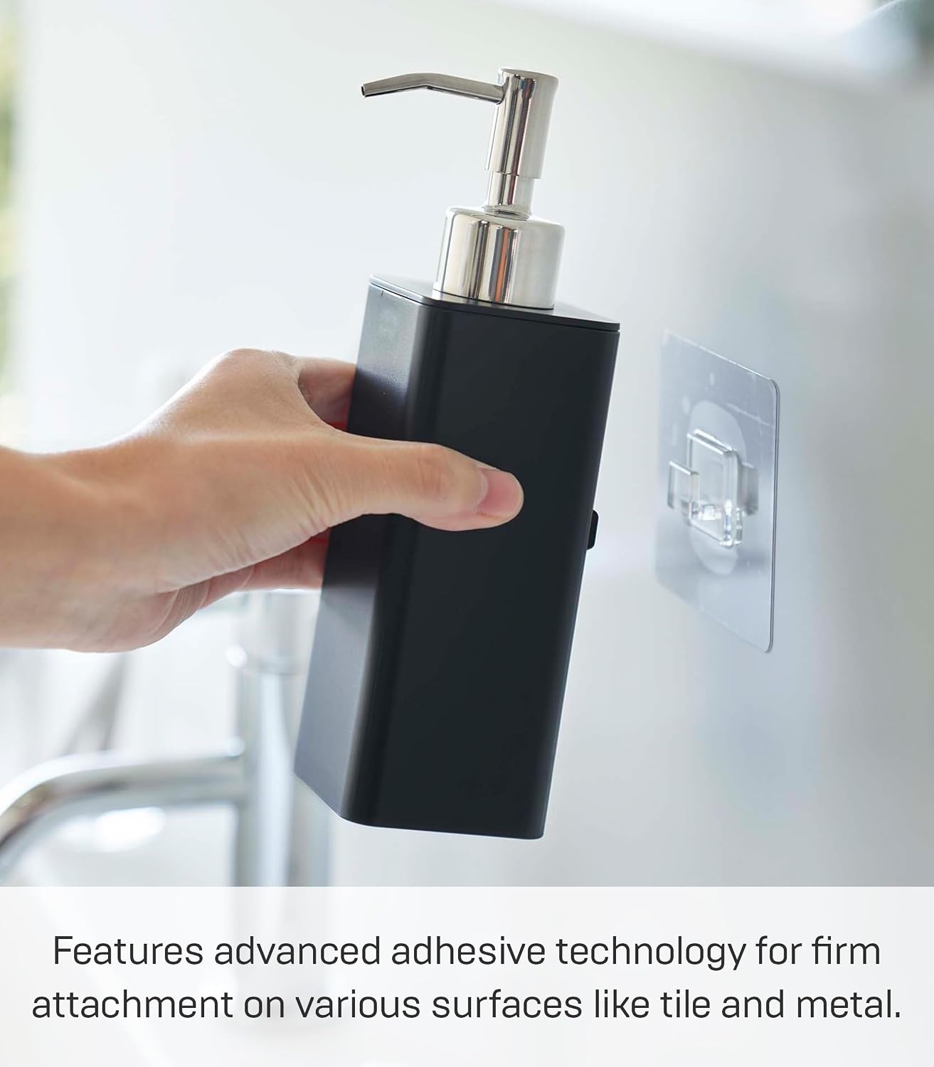 image:imageYamazaki Home Tower Self Adhesive Kitchen Soap Dispener Wall Or Sink Mounted Pump Dispenser for Hand Or Dish Soap Abs PlasticBlack