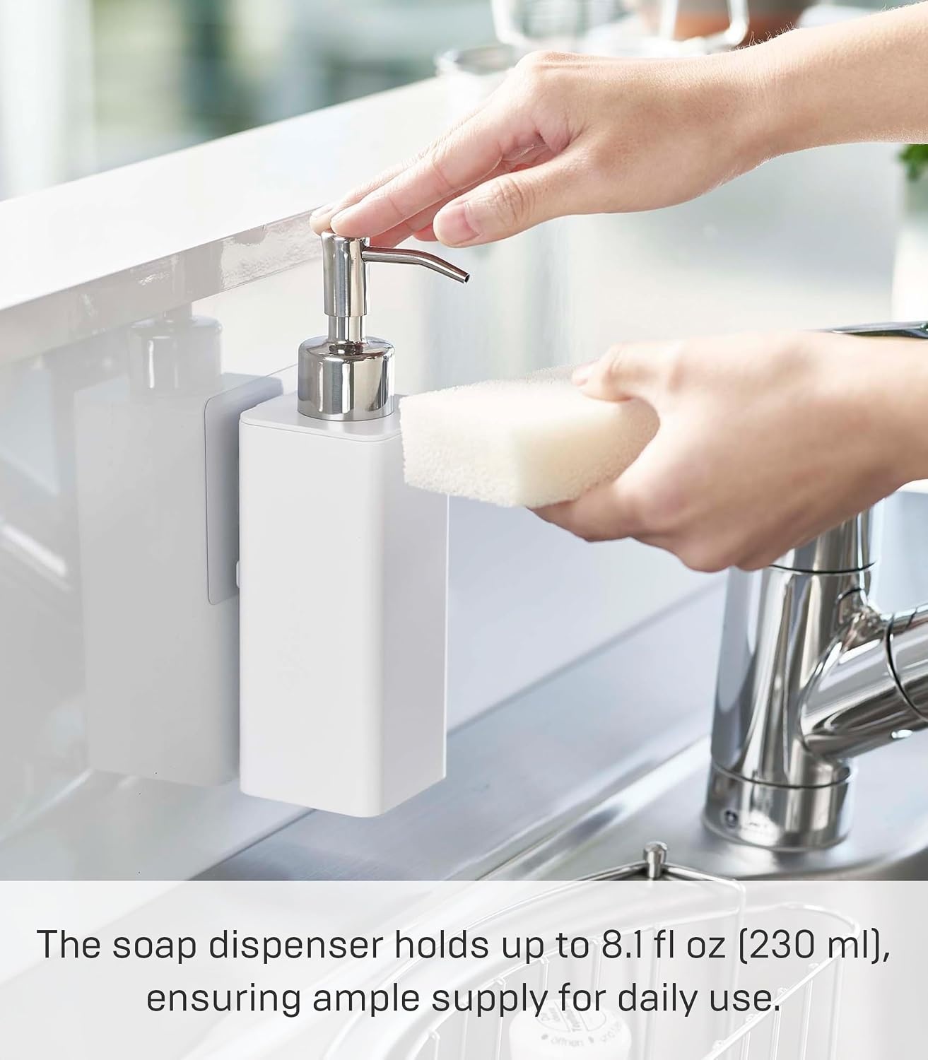 image:imageYamazaki Home Tower Self Adhesive Kitchen Soap Dispener Wall Or Sink Mounted Pump Dispenser for Hand Or Dish Soap Abs PlasticWhite