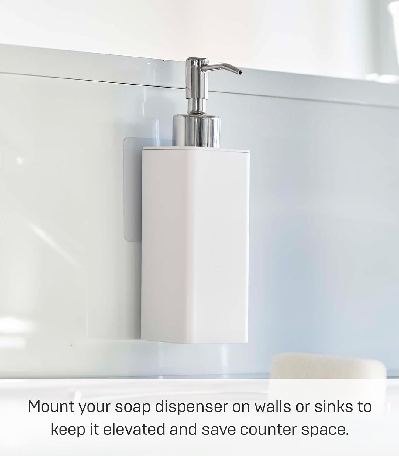 image:imageYamazaki Home Tower Self Adhesive Kitchen Soap Dispener Wall Or Sink Mounted Pump Dispenser for Hand Or Dish Soap Abs PlasticWhite