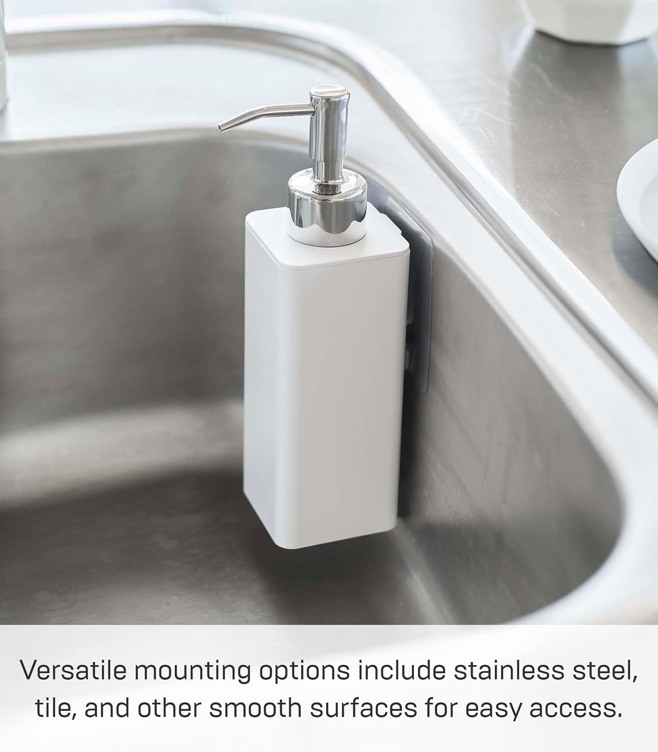 image:imageYamazaki Home Tower Self Adhesive Kitchen Soap Dispener Wall Or Sink Mounted Pump Dispenser for Hand Or Dish Soap Abs PlasticWhite