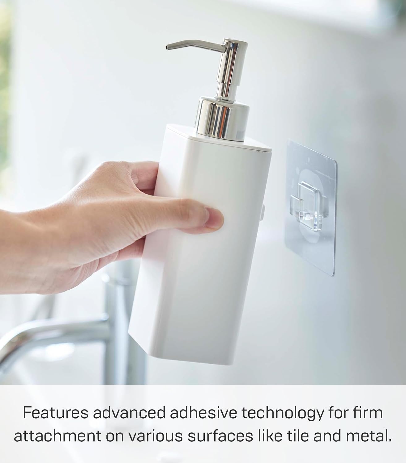 image:imageYamazaki Home Tower Self Adhesive Kitchen Soap Dispener Wall Or Sink Mounted Pump Dispenser for Hand Or Dish Soap Abs PlasticWhite