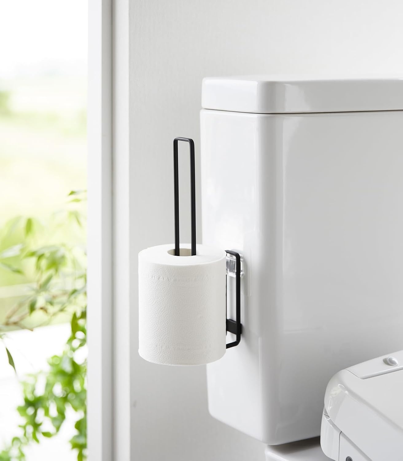 image:imageYamazaki Home Tower Self Adhesive Toilet Paper Holder Organizer Wall Or Toilet Mountable Bathroom Storage SteelBlack