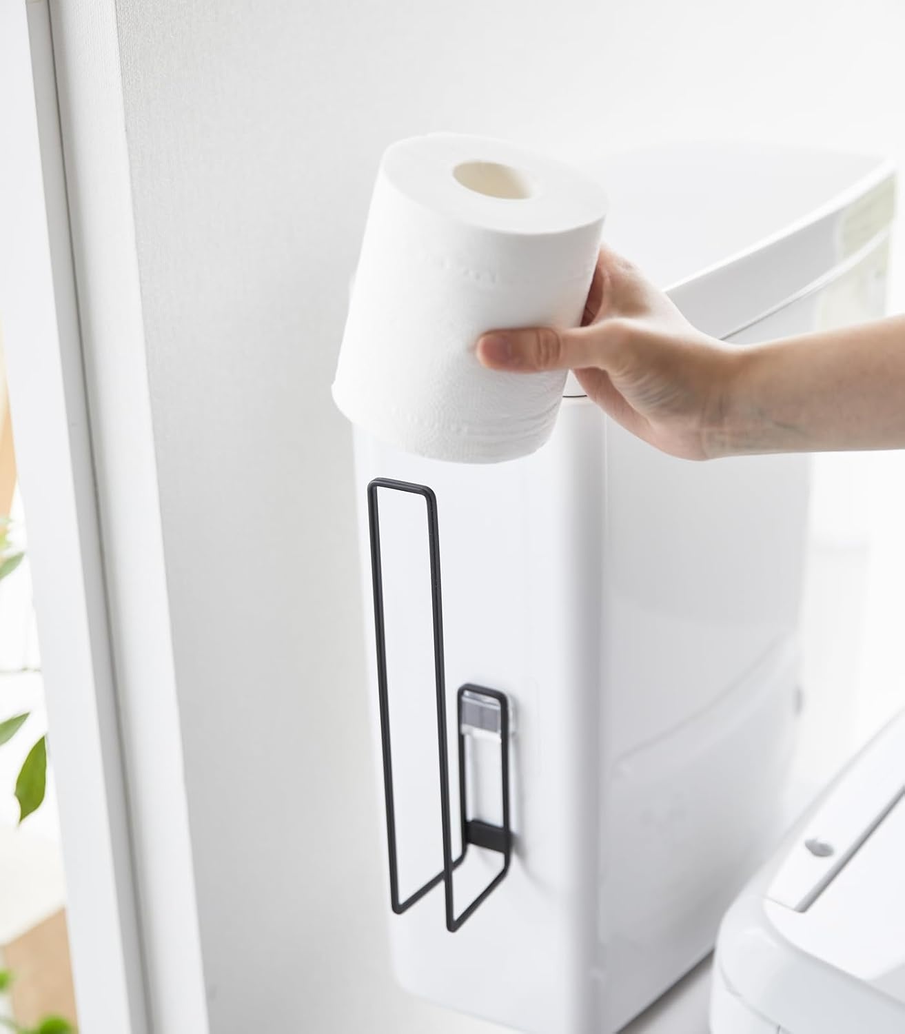 image:imageYamazaki Home Tower Self Adhesive Toilet Paper Holder Organizer Wall Or Toilet Mountable Bathroom Storage SteelBlack