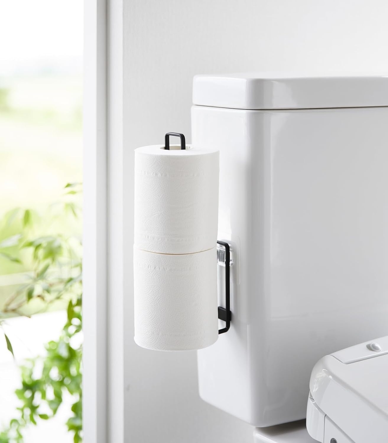image:imageYamazaki Home Tower Self Adhesive Toilet Paper Holder Organizer Wall Or Toilet Mountable Bathroom Storage SteelBlack