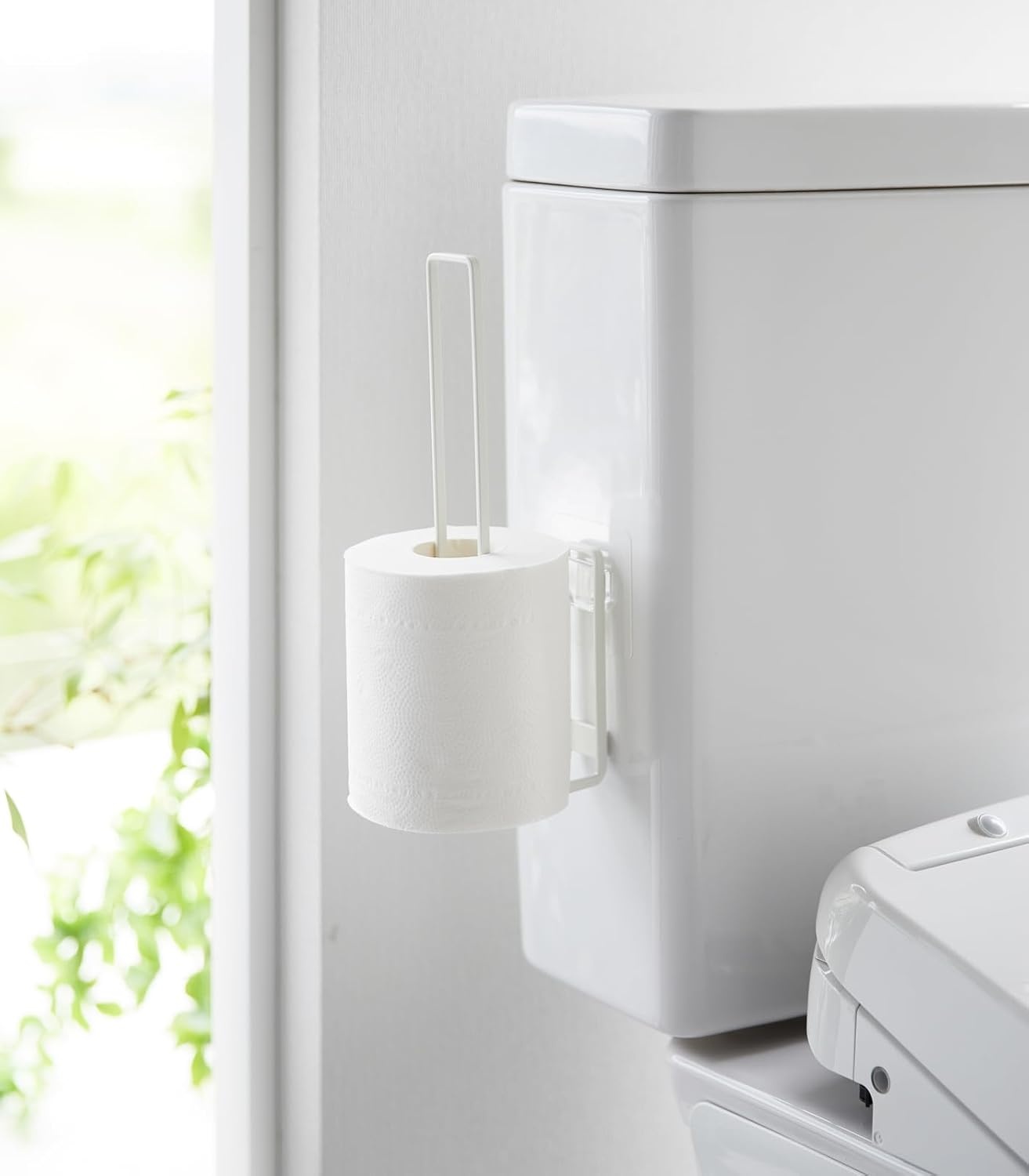 image:imageYamazaki Home Tower Self Adhesive Toilet Paper Holder Organizer Wall Or Toilet Mountable Bathroom Storage SteelWhite