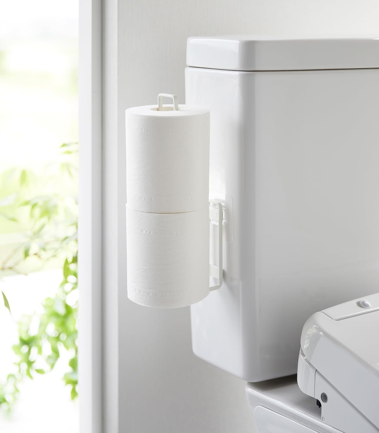 image:imageYamazaki Home Tower Self Adhesive Toilet Paper Holder Organizer Wall Or Toilet Mountable Bathroom Storage SteelWhite