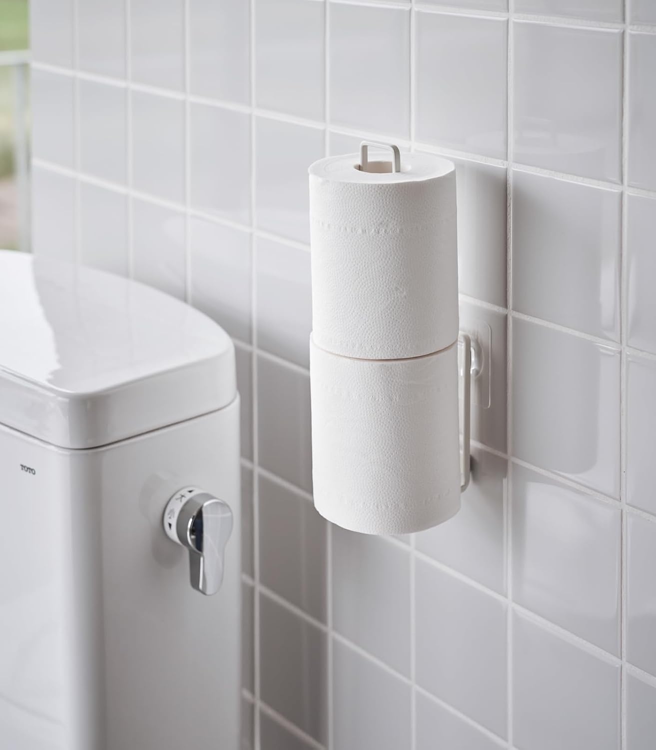 image:imageYamazaki Home Tower Self Adhesive Toilet Paper Holder Organizer Wall Or Toilet Mountable Bathroom Storage SteelWhite