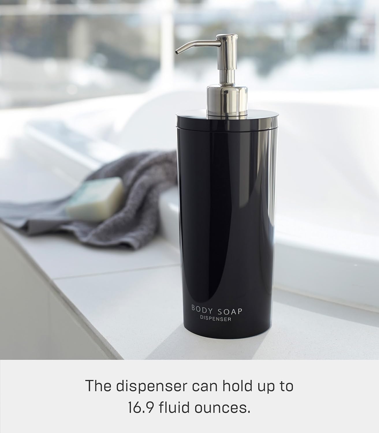 image:imageYamazaki Home Tower Shower Dispenser Contemporary Bottle Pump Conditioner Abs Plastic 169 Fluid Oz 500 MlBlack