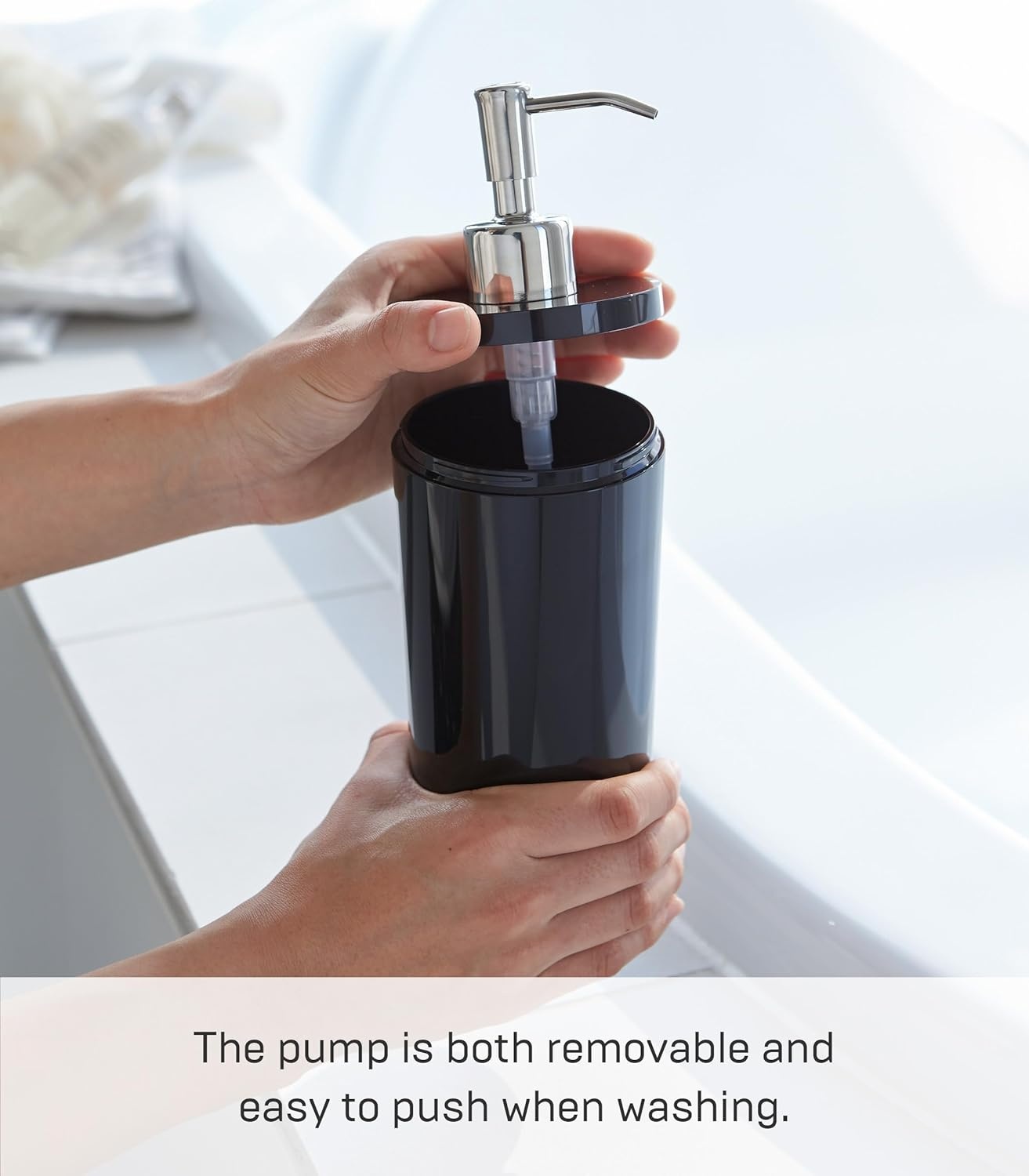 image:imageYamazaki Home Tower Shower Dispenser Contemporary Bottle Pump Conditioner Abs Plastic 169 Fluid Oz 500 MlBlack