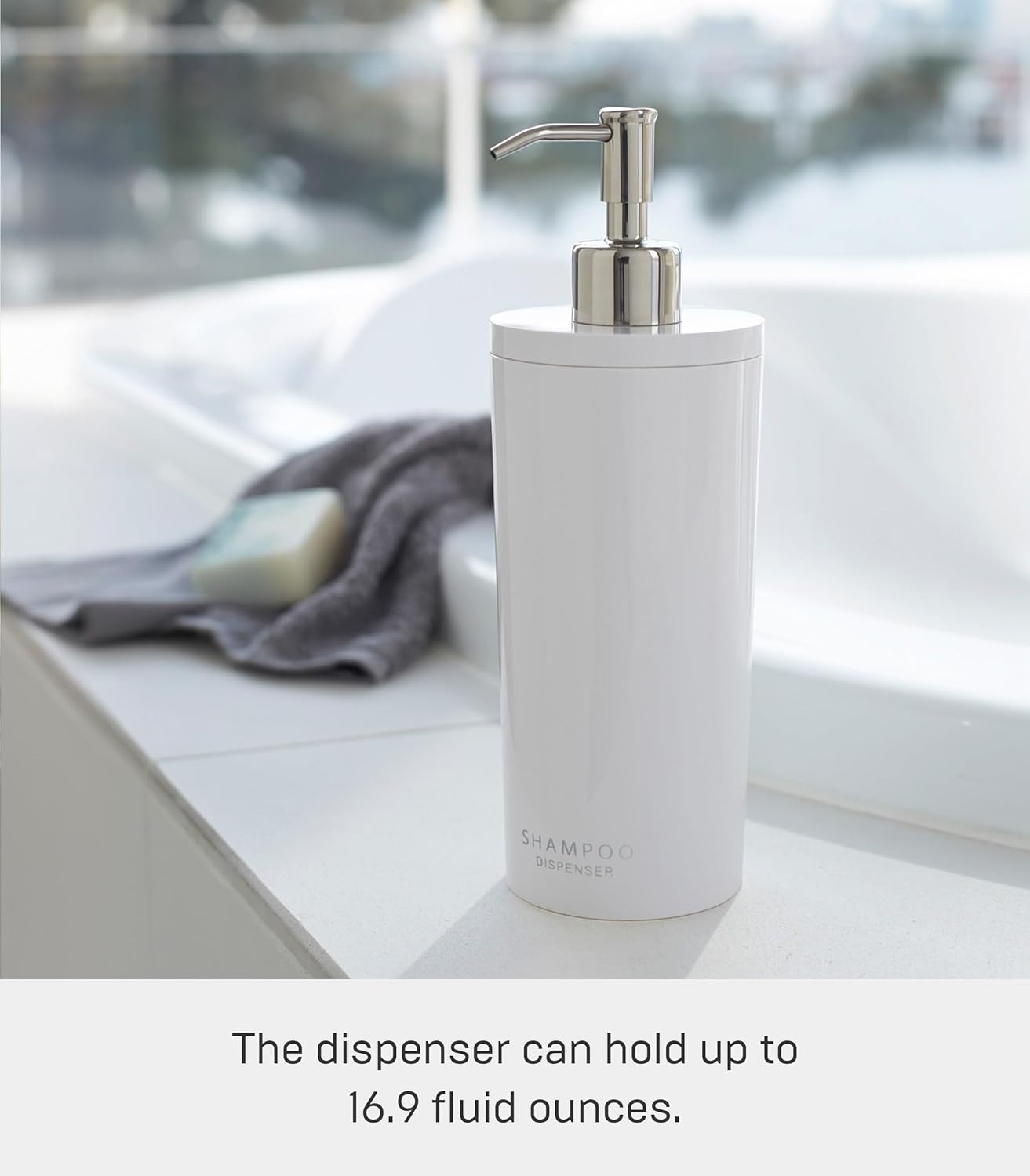 image:imageYamazaki Home Tower Shower Dispenser Contemporary Bottle Pump Conditioner Abs Plastic 169 Fluid Oz 500 MlWhite