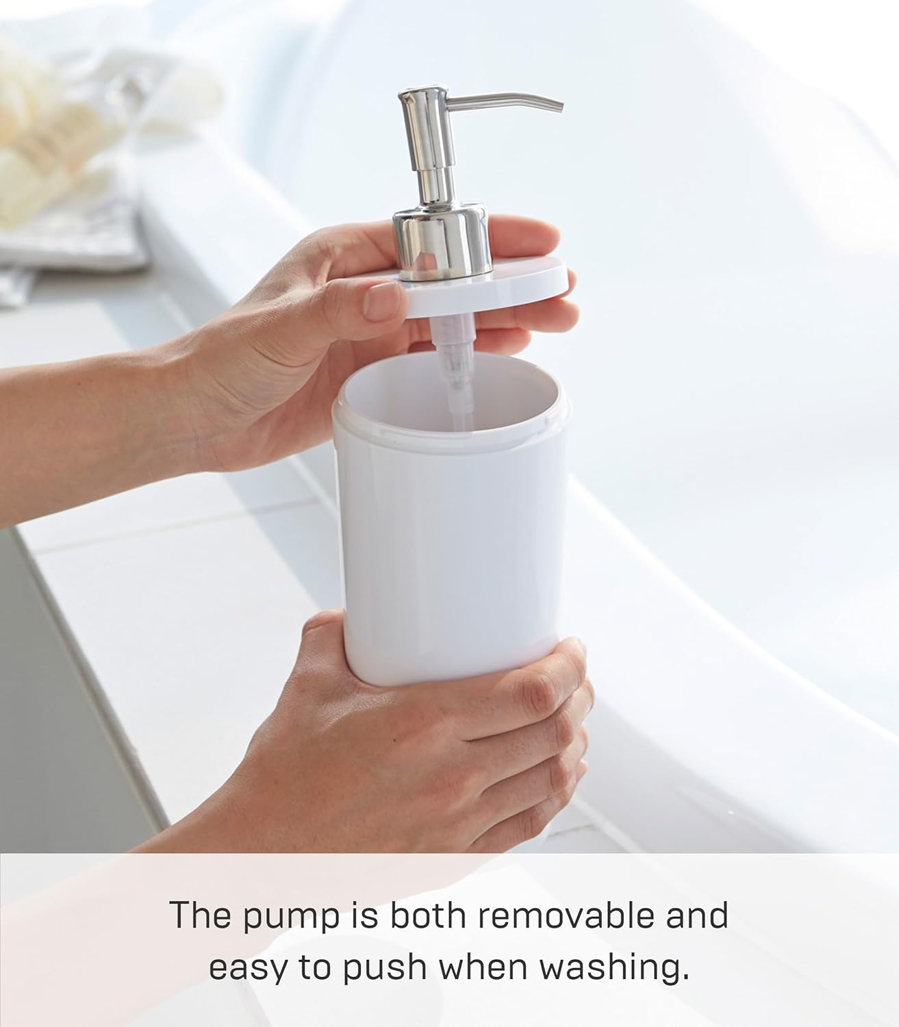 image:imageYamazaki Home Tower Shower Dispenser Contemporary Bottle Pump Conditioner Abs Plastic 169 Fluid Oz 500 MlWhite