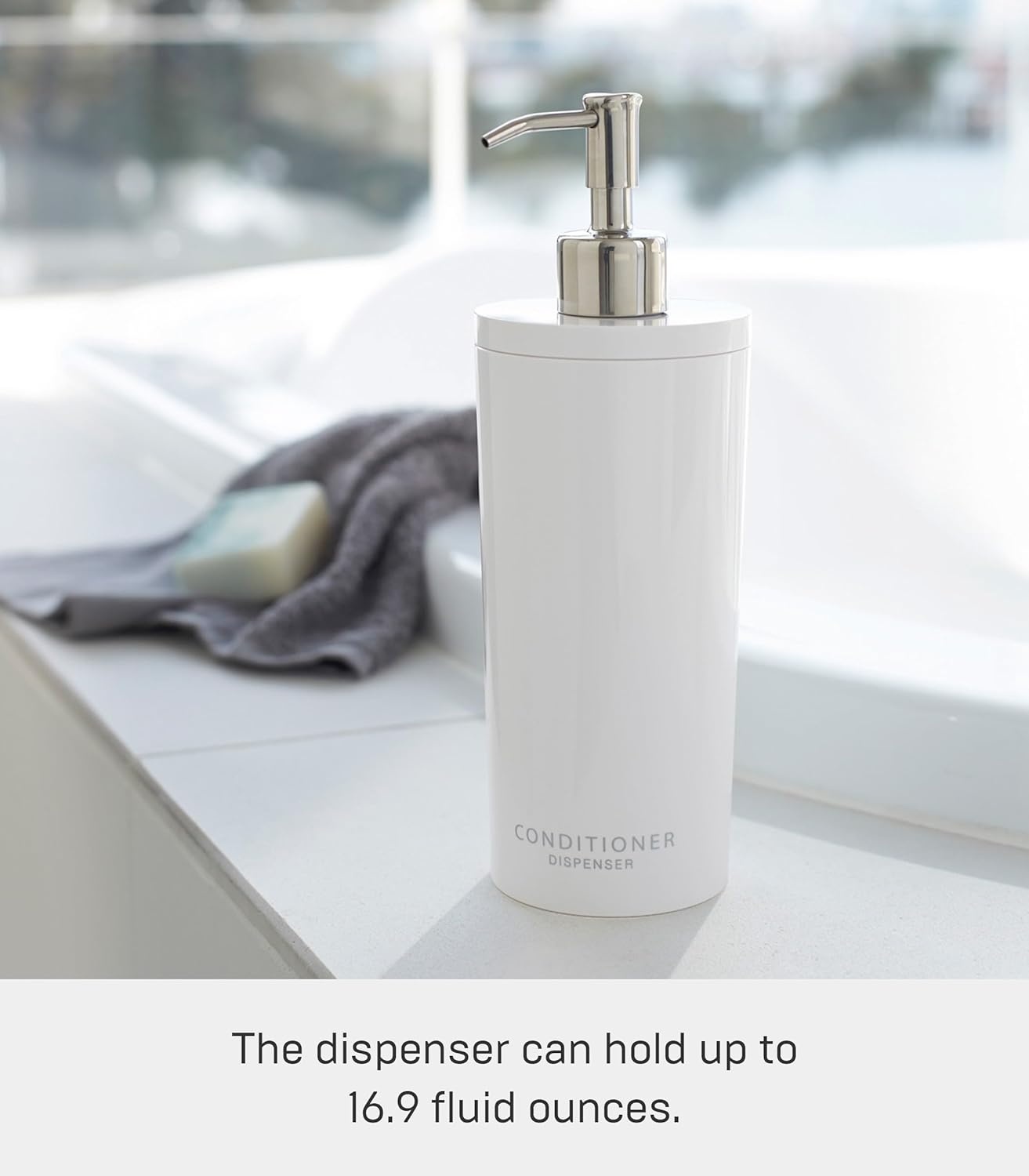 image:imageYamazaki Home Tower Shower Dispenser Contemporary Bottle Pump Conditioner Abs Plastic 169 Fluid Oz 500 MlWhite