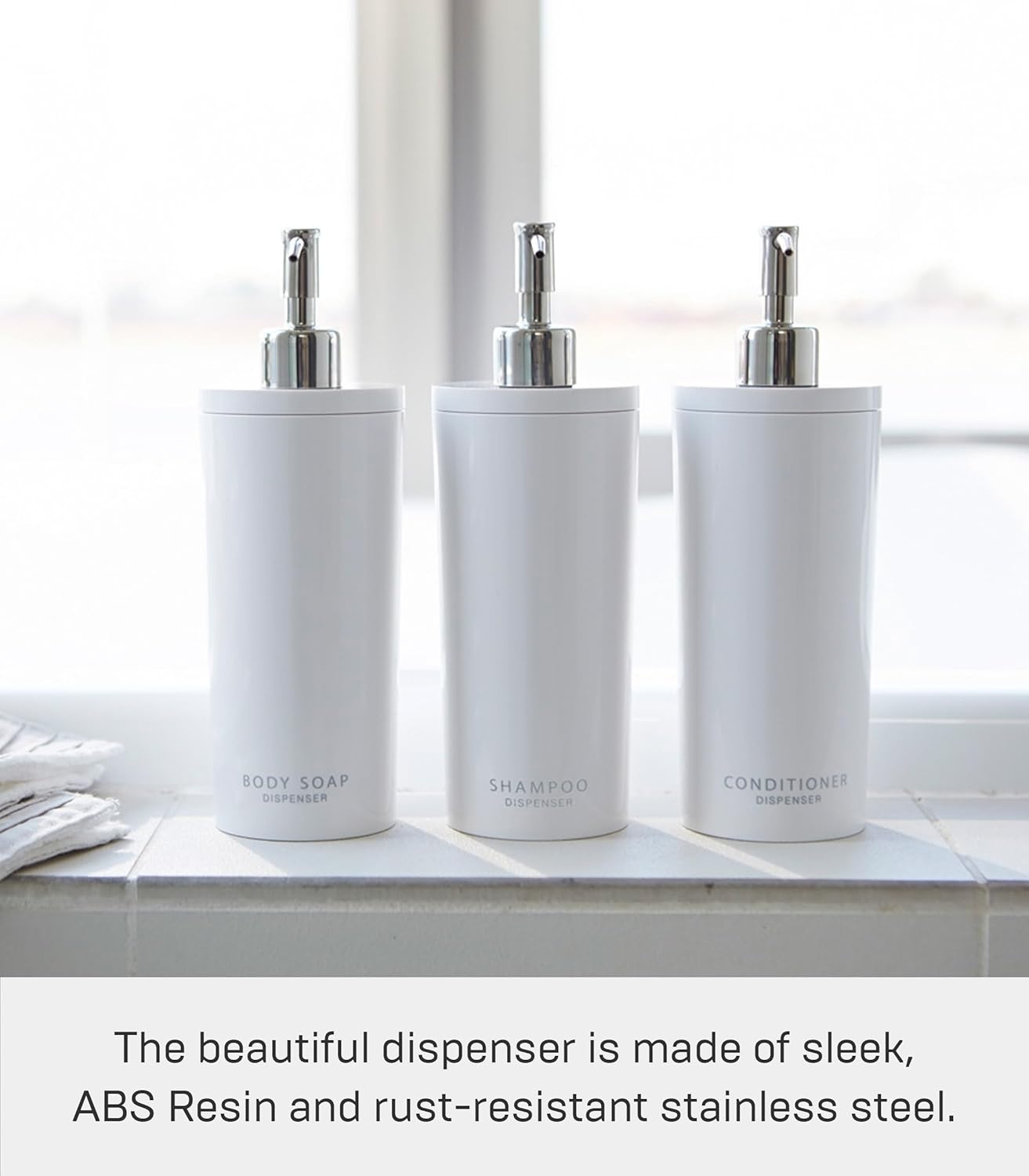 image:imageYamazaki Home Tower Shower Dispenser Contemporary Bottle Pump Conditioner Abs Plastic 169 Fluid Oz 500 MlWhite