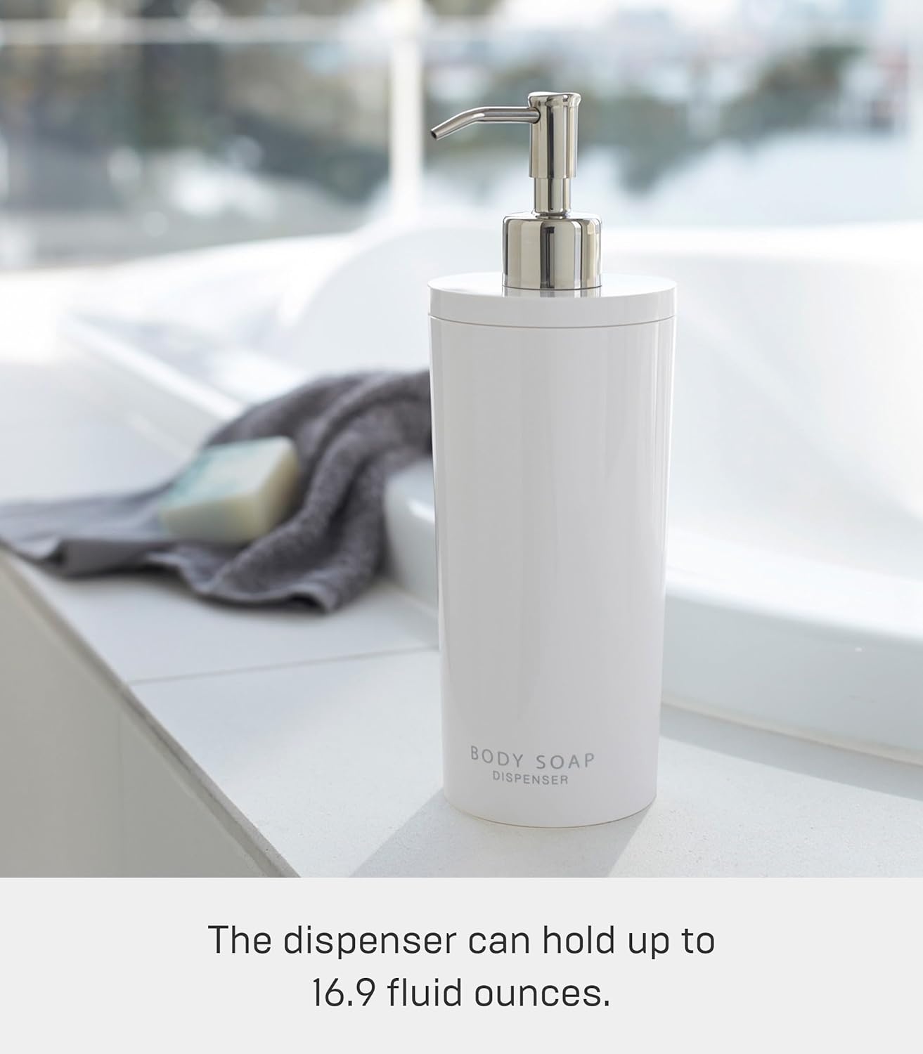image:imageYamazaki Home Tower Shower Dispenser Contemporary Bottle Pump Conditioner Abs Plastic 169 Fluid Oz 500 MlWhite