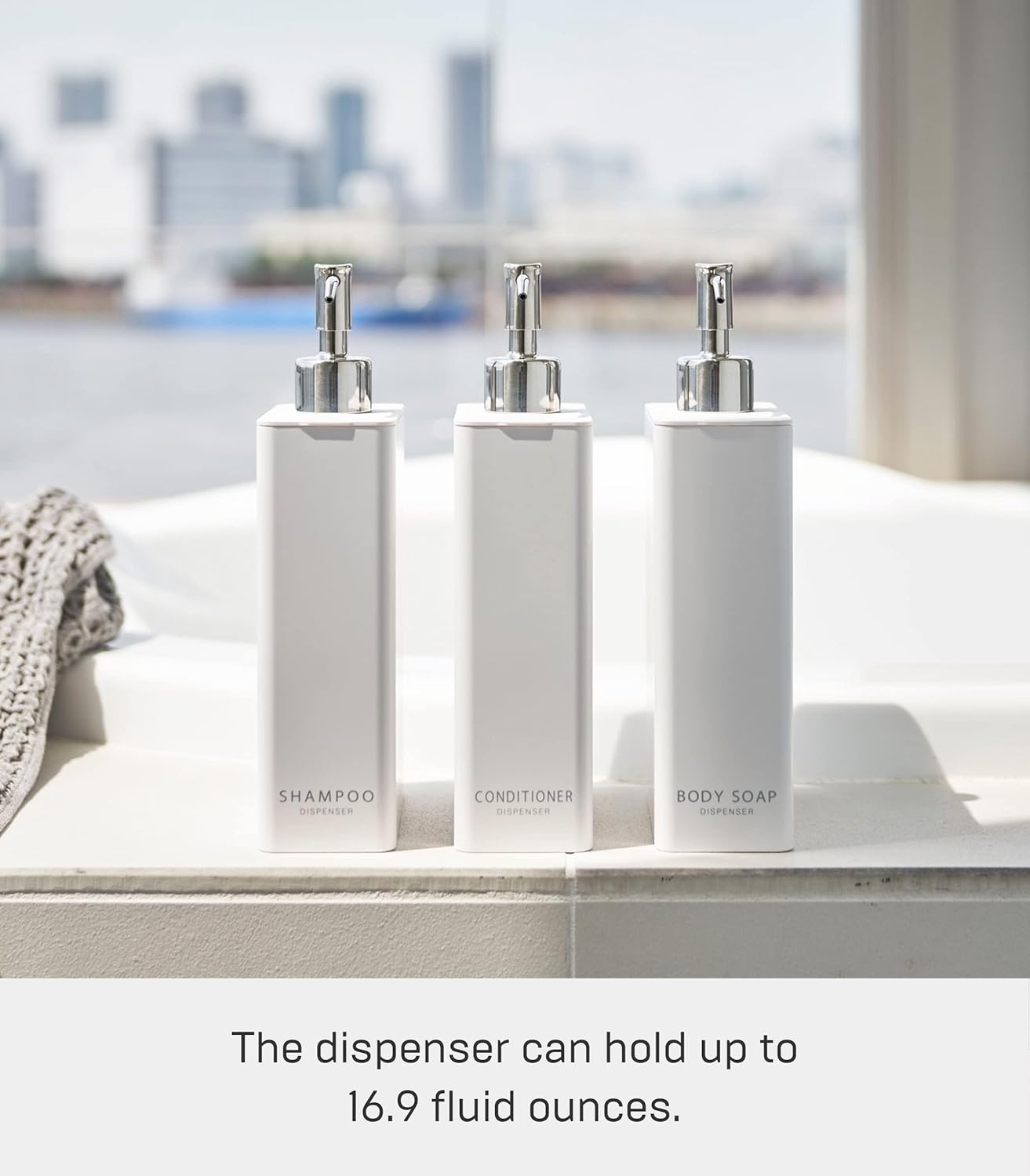 image:imageYamazaki Home Tower Shower Dispenser Contemporary Bottle Pump Conditioner Abs Plastic 24 Fluid Oz 700 MlWhite