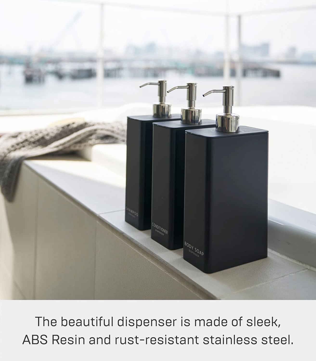 image:imageYamazaki Home Tower Shower Dispenser Contemporary Bottle Pump Conditioner Abs Plastic 24 Fluid Oz 700 MlWhite