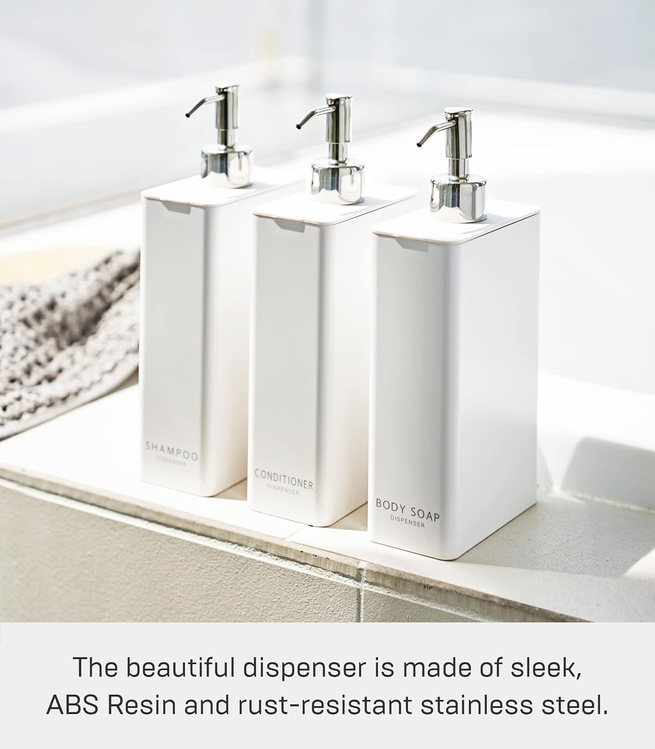image:imageYamazaki Home Tower Shower Dispenser Contemporary Bottle Pump Conditioner Abs Plastic 24 Fluid Oz 700 MlWhite