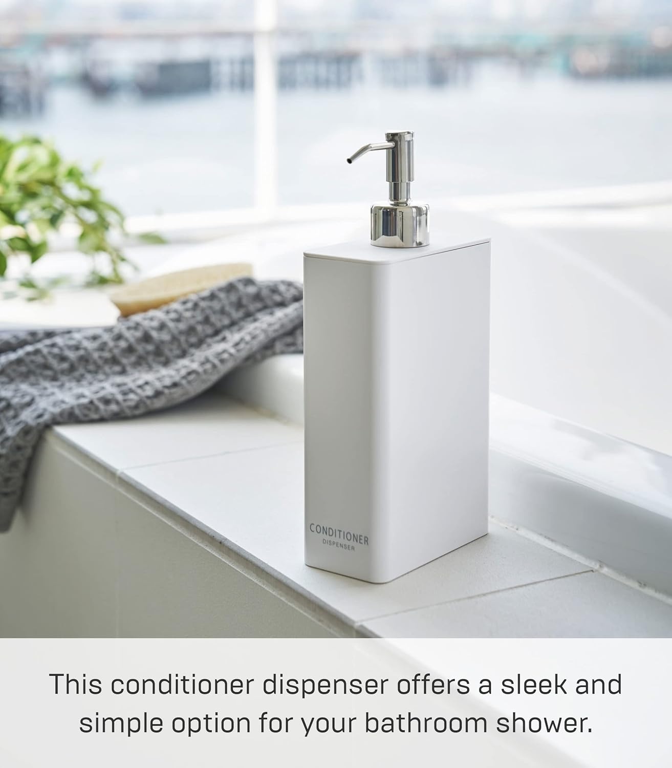 image:imageYamazaki Home Tower Shower Dispenser Contemporary Bottle Pump Conditioner Abs Plastic 24 Fluid Oz 700 MlWhite